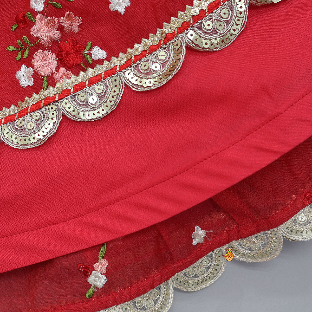 Graceful Pleated Crop Top And Floral Tiered Lehenga With Dupatta