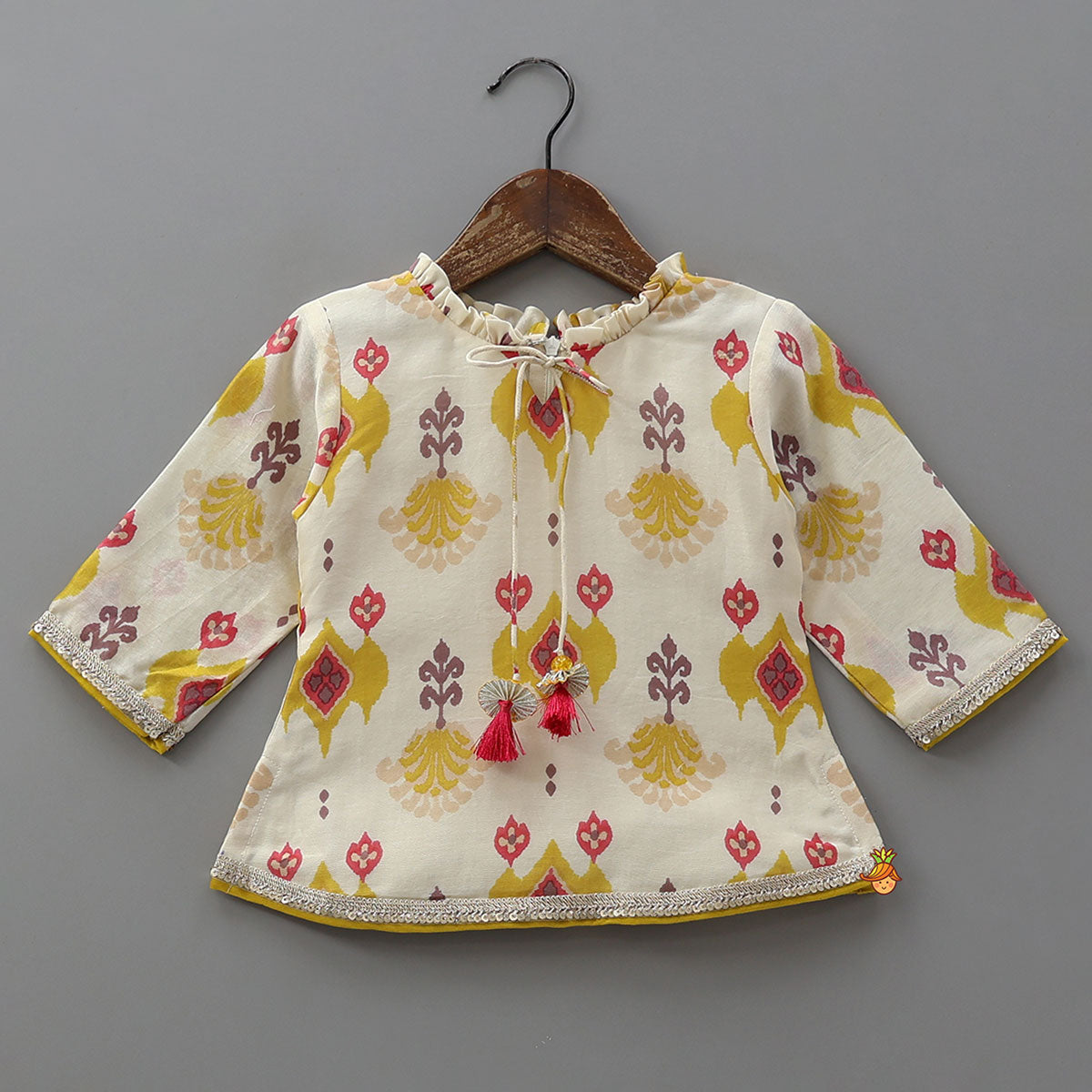 Ikat Inspired Kurti With Gota Detailed Flared Palazzo