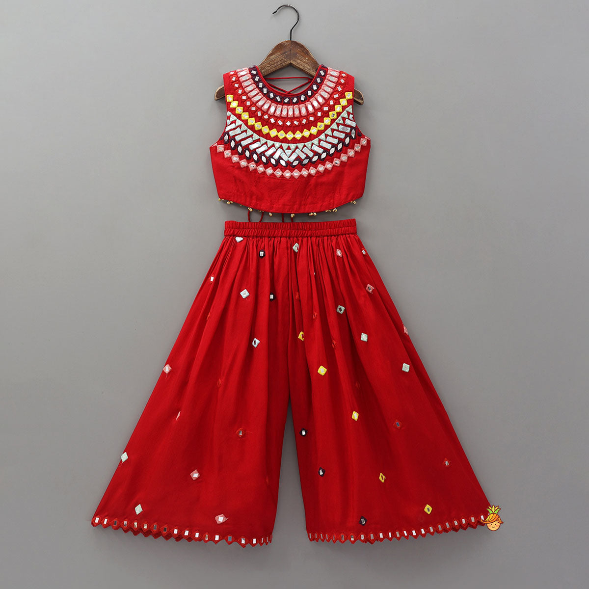 Faux Mirror Work Crop Top And Matching Palazzo