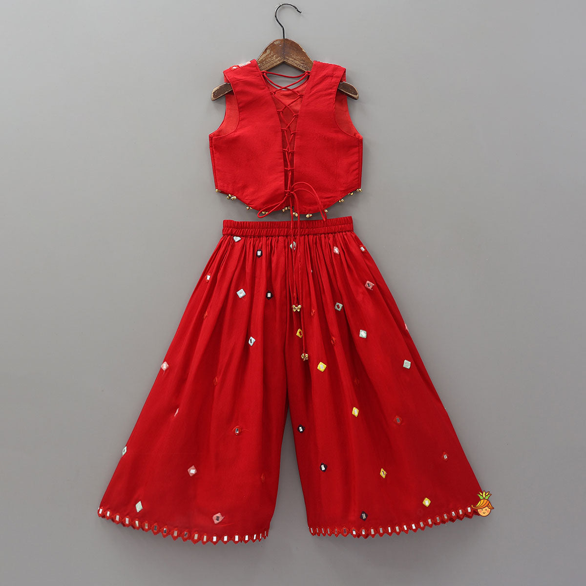 Faux Mirror Work Crop Top And Matching Palazzo
