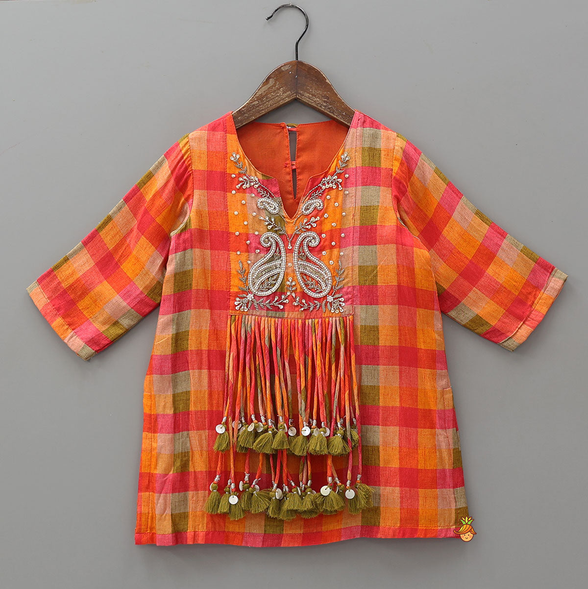 Paisley Zardozi Butti Embroidered Checked Kurti With Salwar