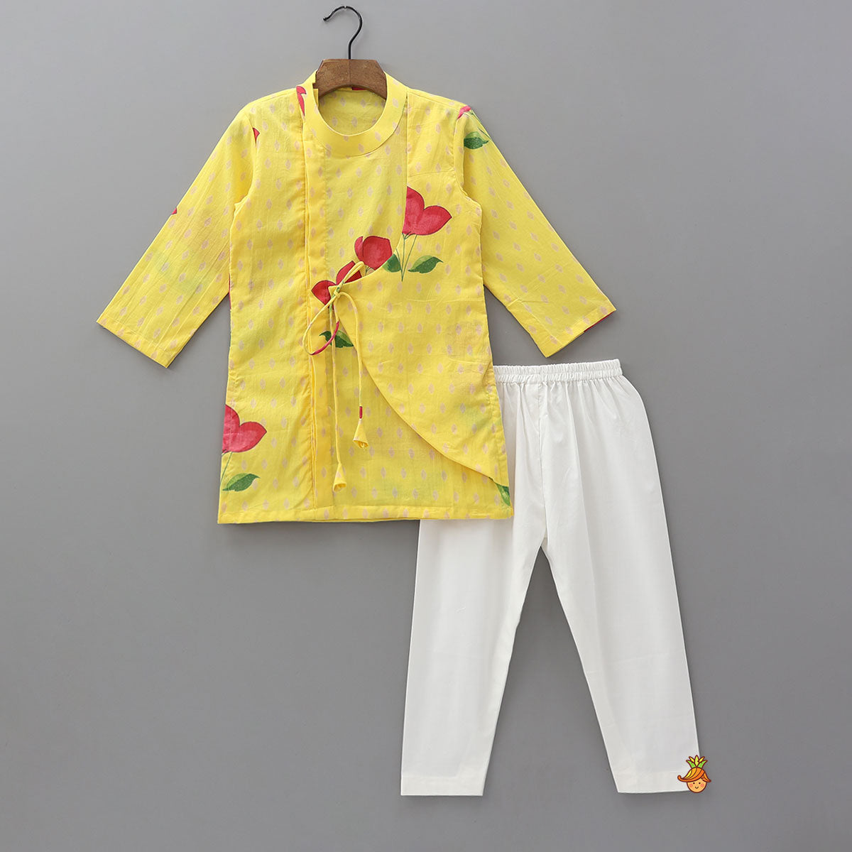 Asymmetric Wrap Style Kurta With Pyjama