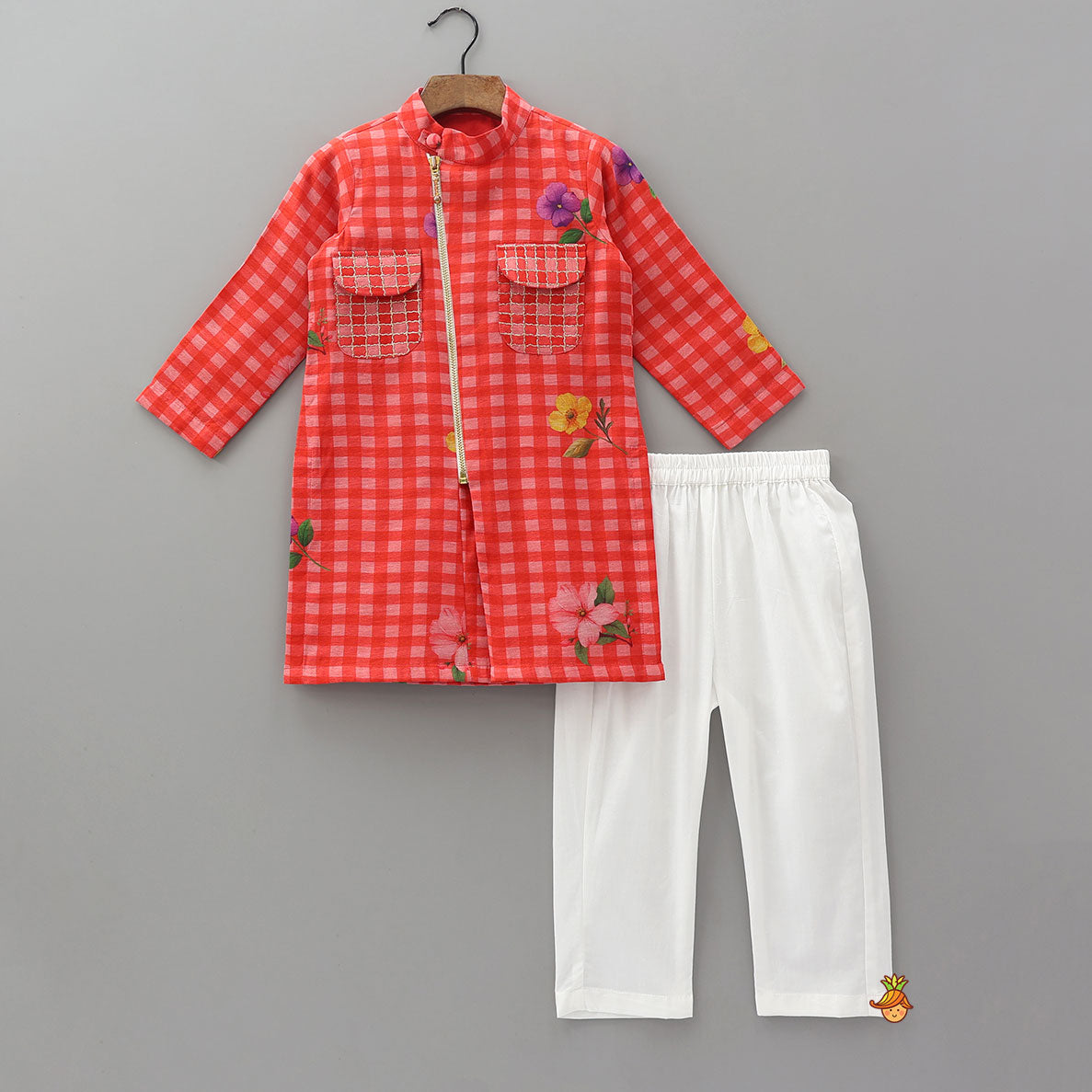 Floral Checkered Kurta And Pyjama