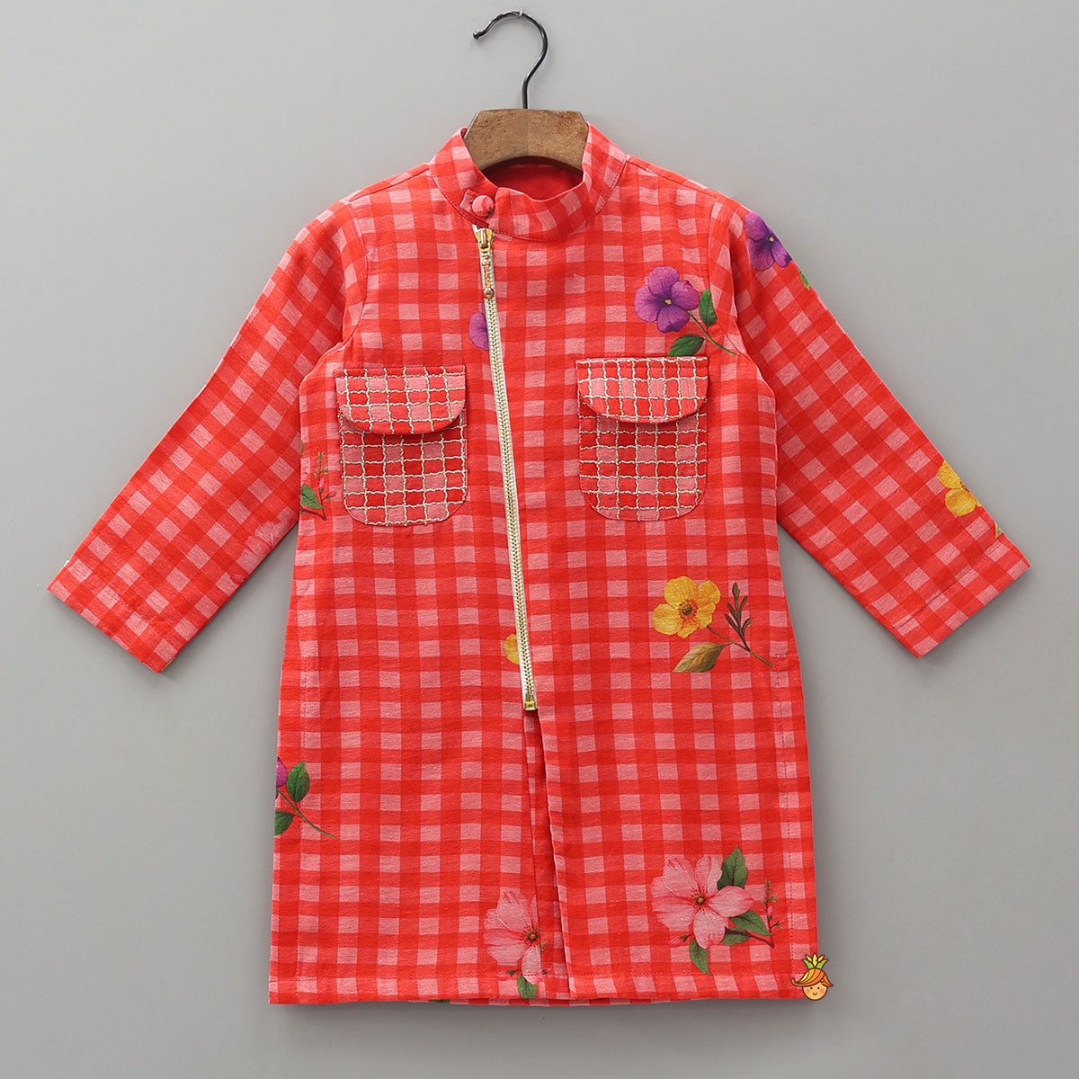 Floral Checkered Kurta And Pyjama