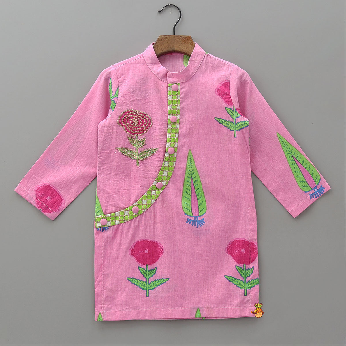 Printed Curved Placket Kurta And Pyjama