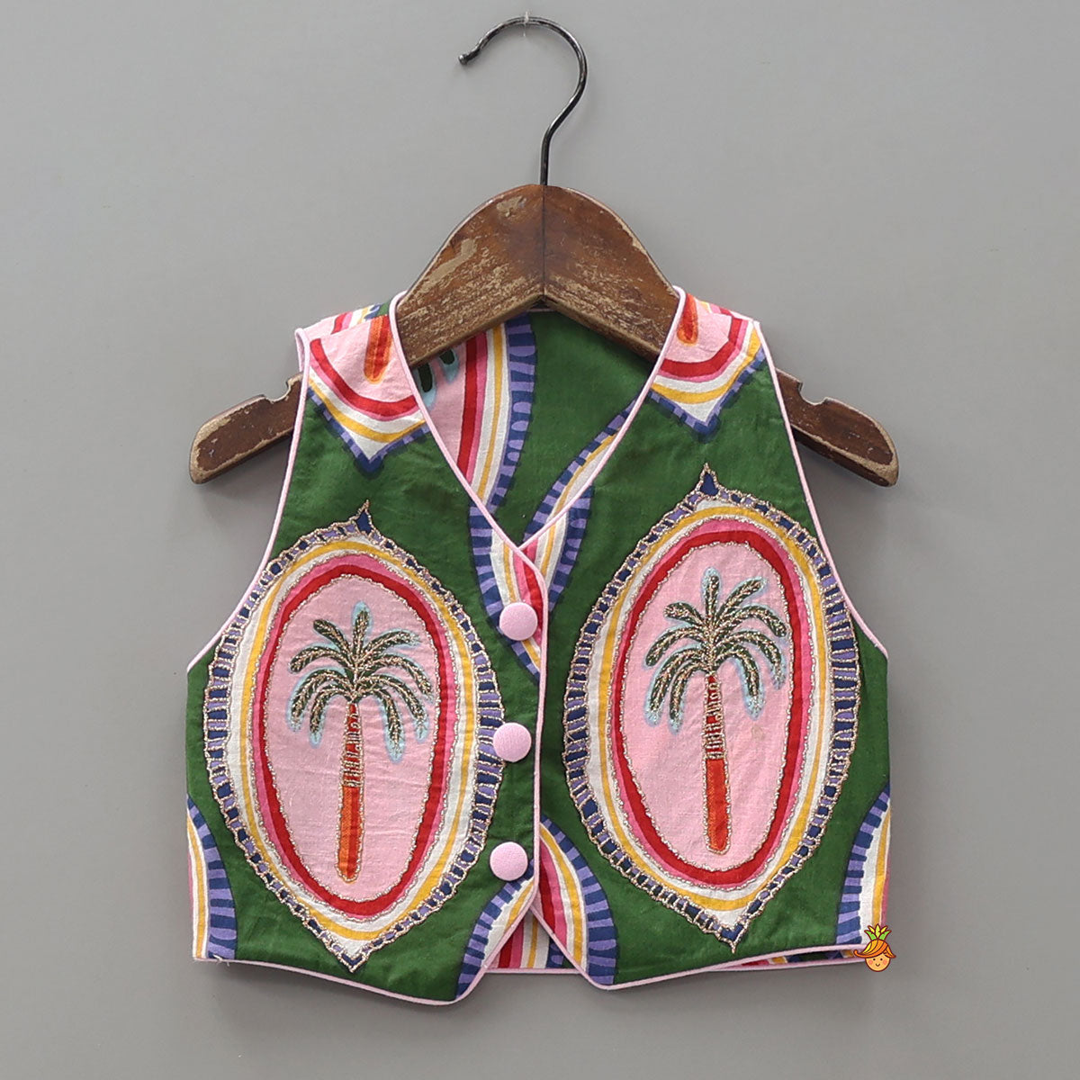 Front Open Crop Top And Sharara With Detachable Dupatta And Hair Band