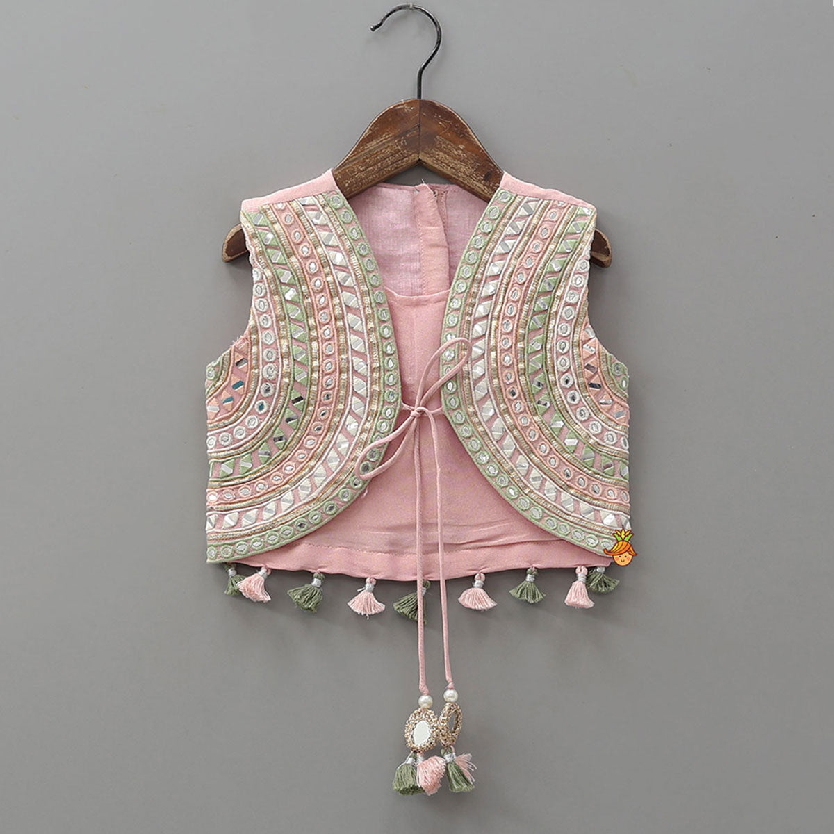 Faux Mirror Work Shimmery Crop Top And Matching Palazzo With Dupatta