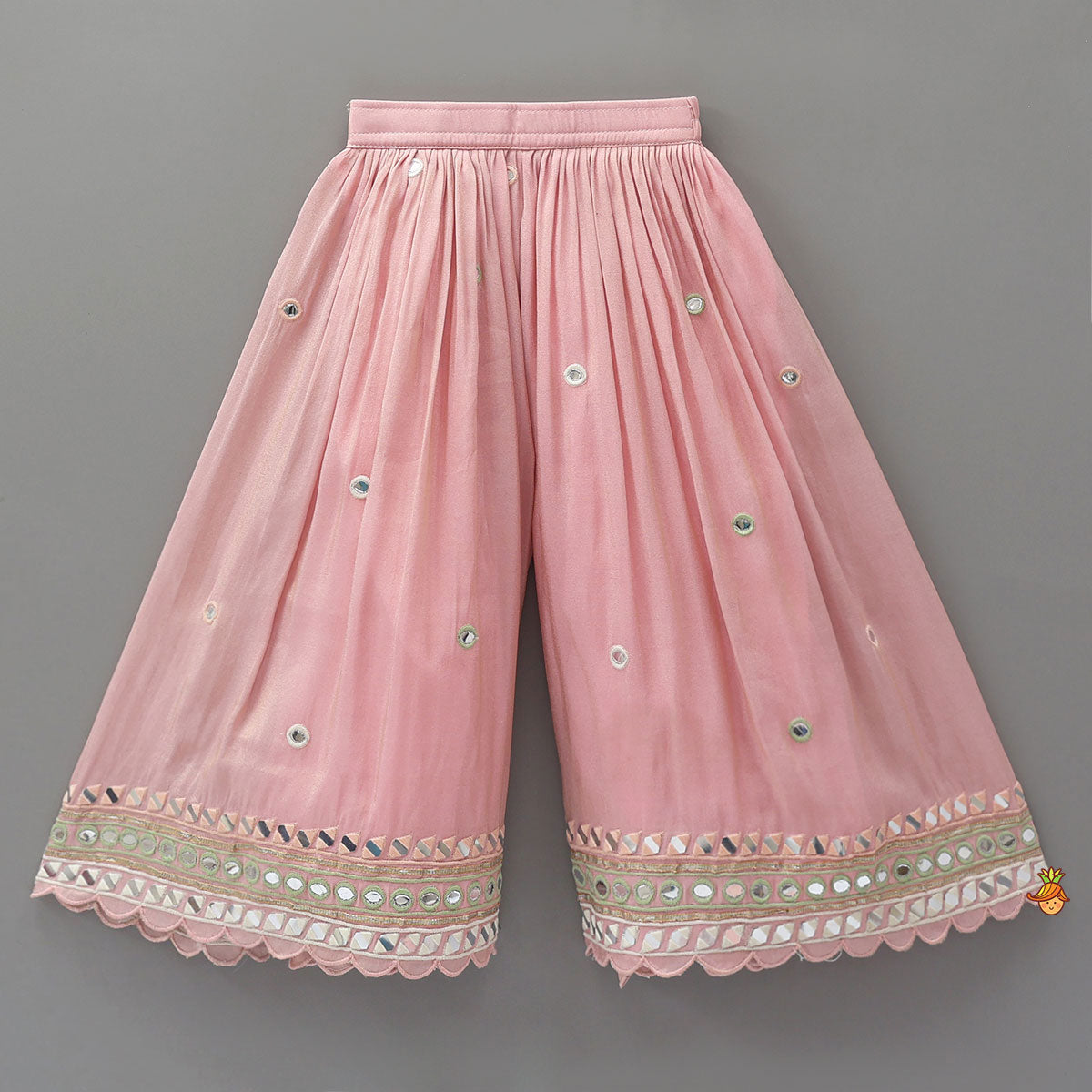 Faux Mirror Work Shimmery Crop Top And Matching Palazzo With Dupatta