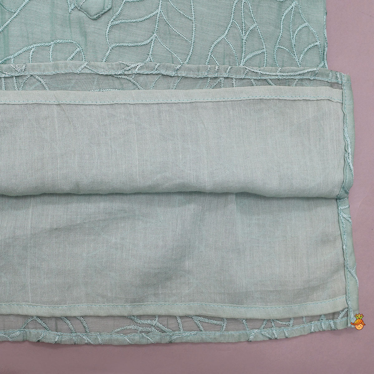 Leaf Motif Embroidered Kurta With Jacket And Pyjama