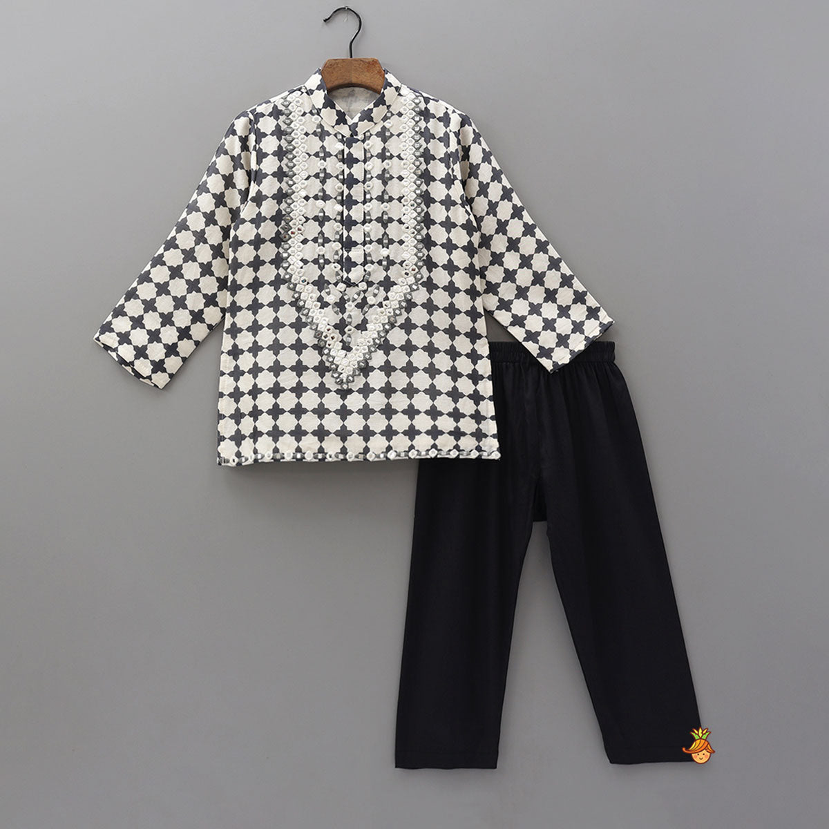 Faux Mirror Work Kurta And Pyjama