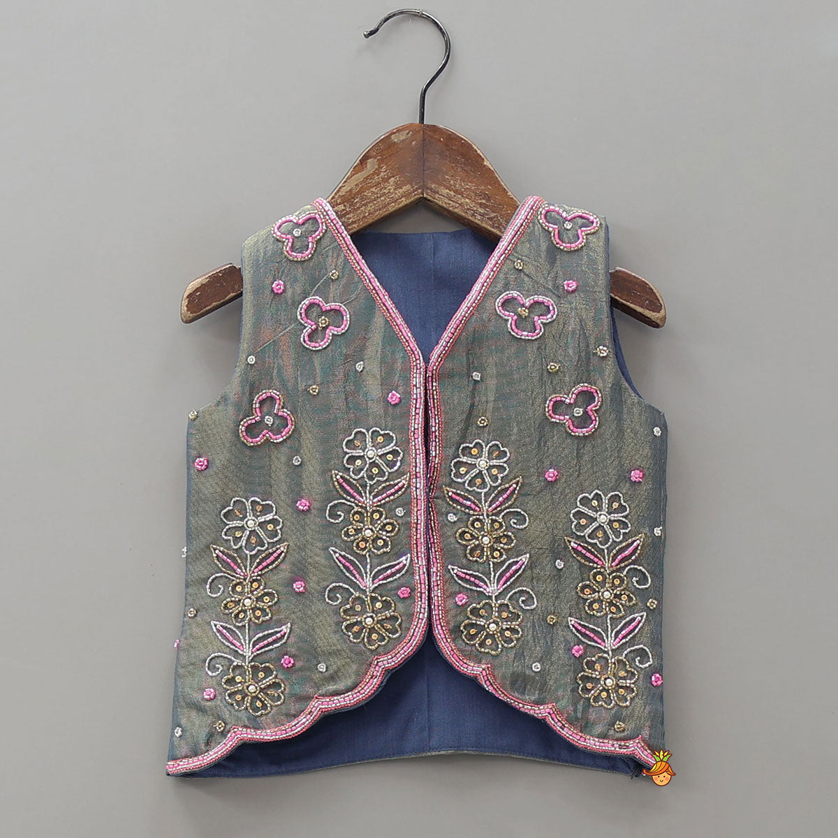 Floral Embroidered Jacket Style Top With Flared Palazzo