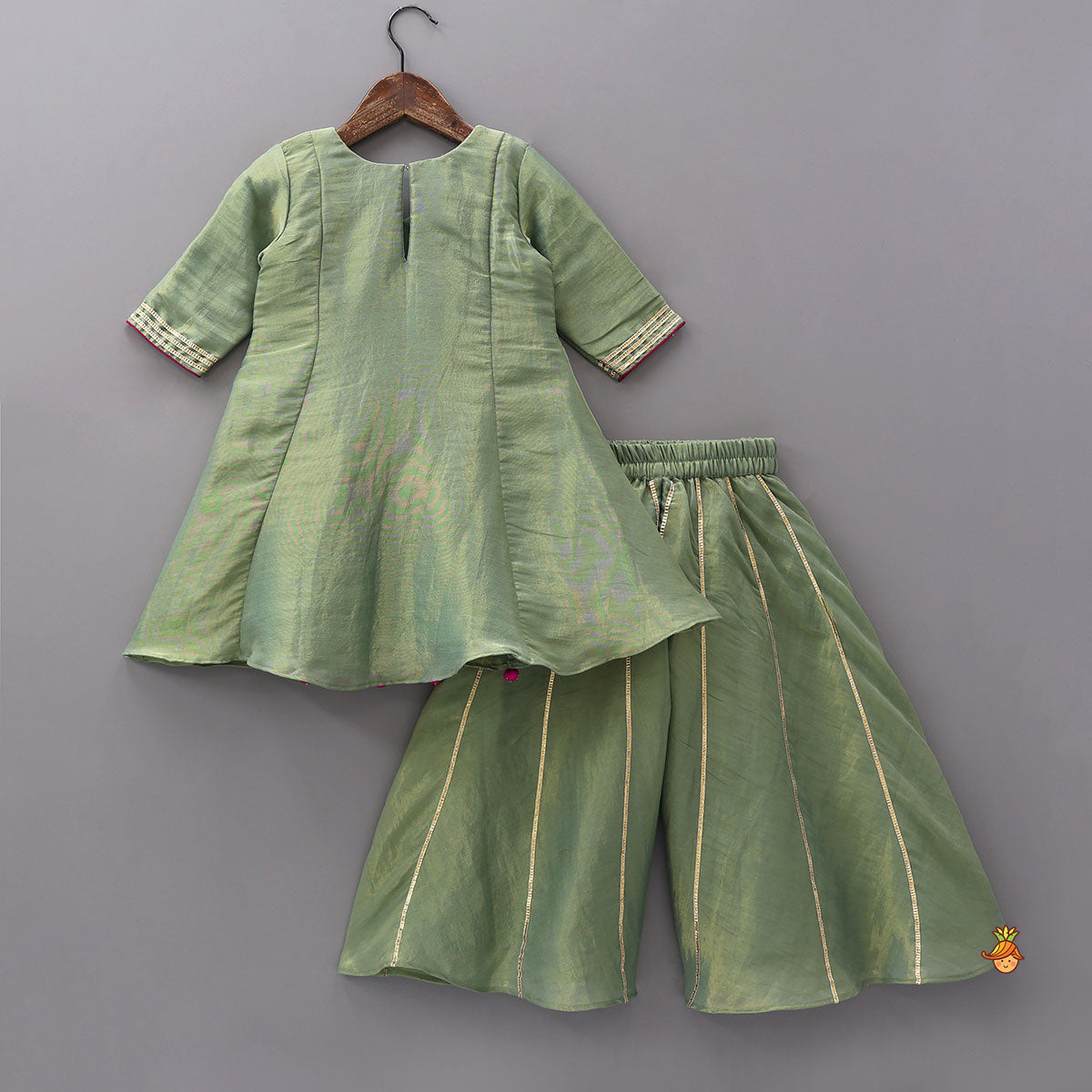 Floral Embroidered A-line Shimmery Kurti And Palazzo