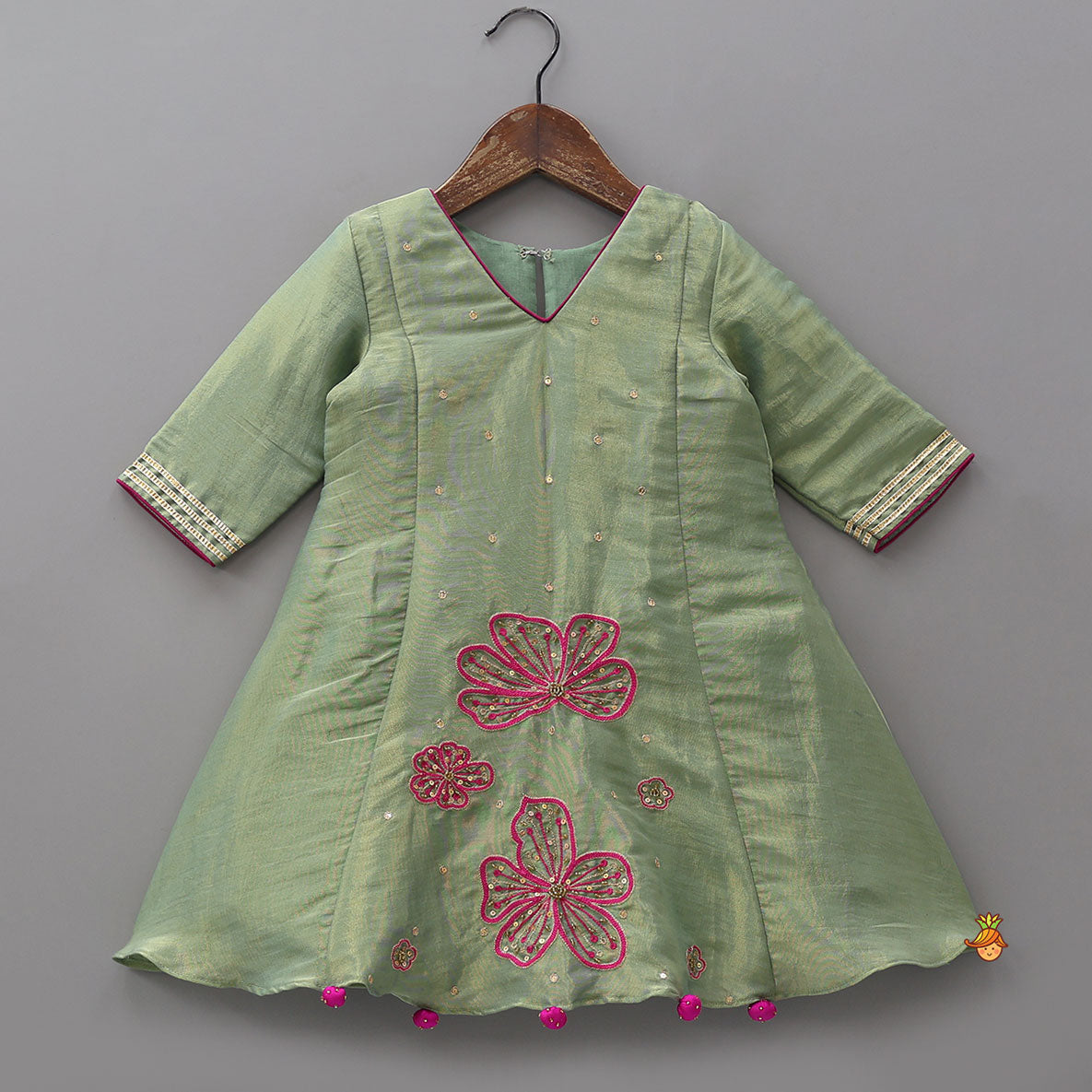 Floral Embroidered A-line Shimmery Kurti And Palazzo