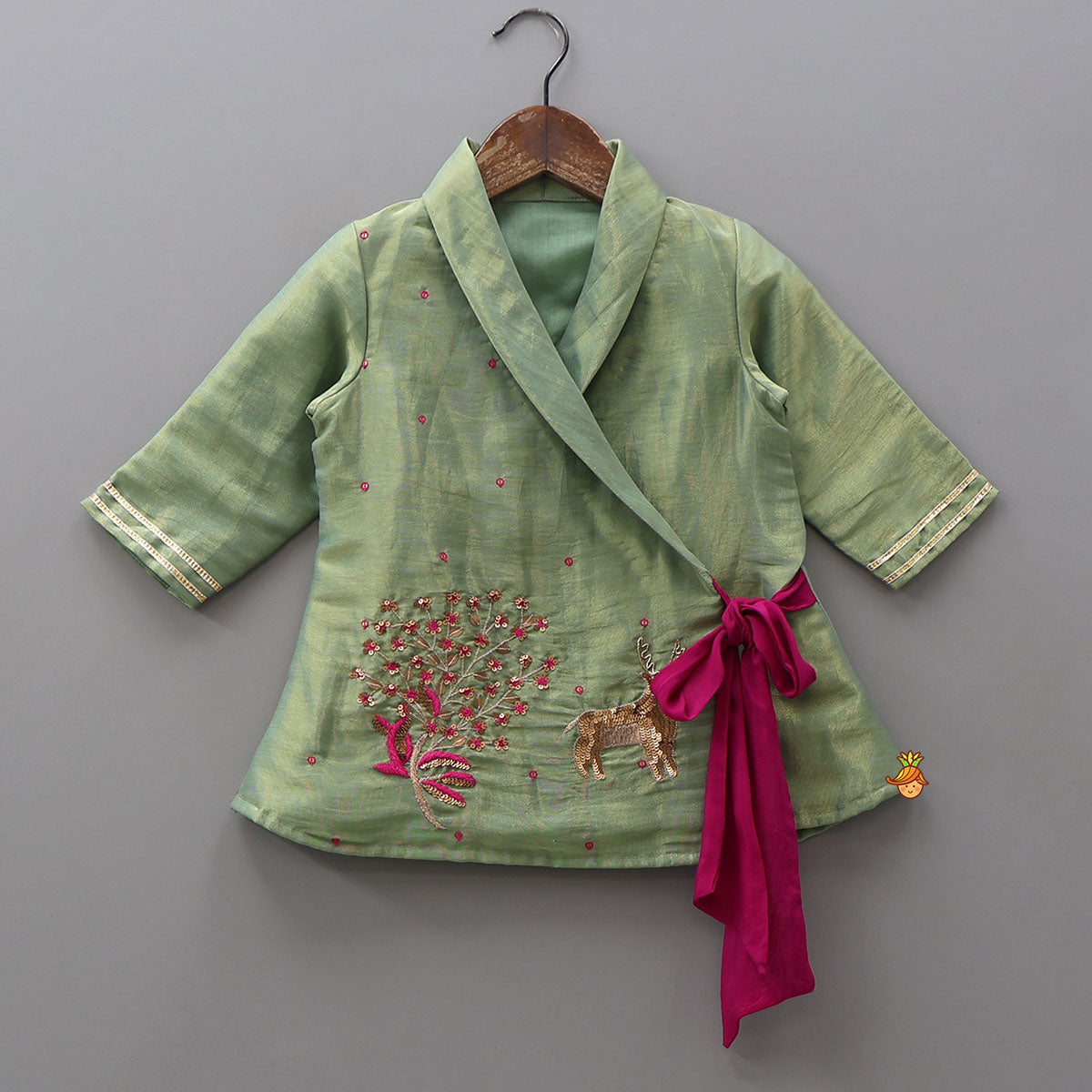Embroidered Blazer Style Top With Flared Palazzo