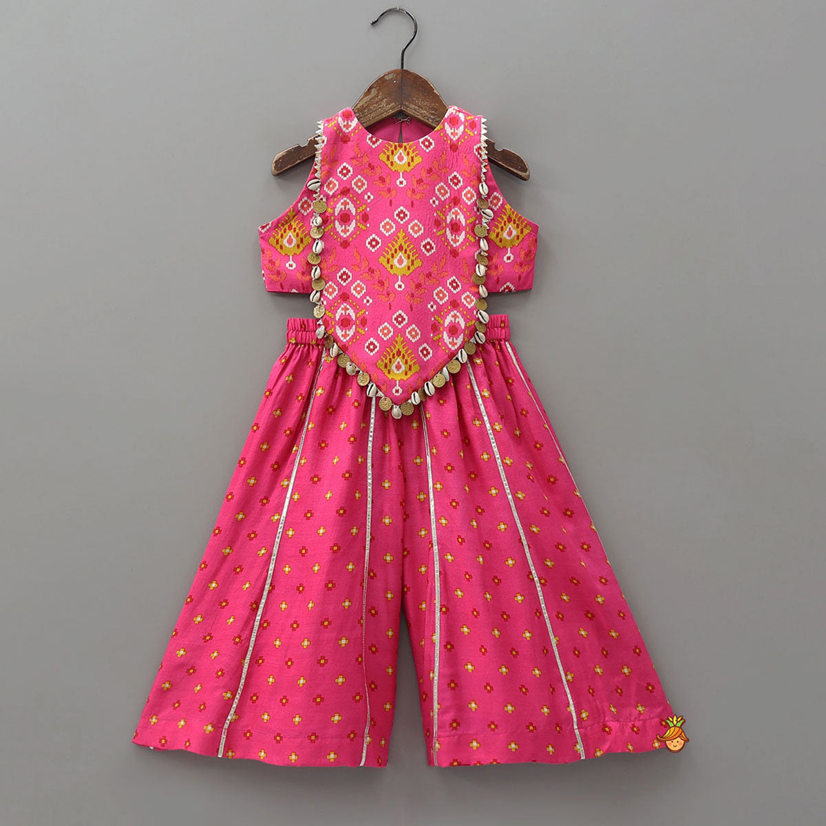 Ethnic Ikat Embellished Top With Flared Palazzo