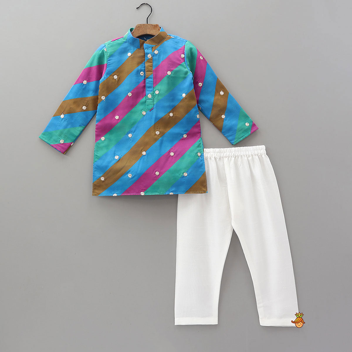 Faux Mirror Work Colourful Kurta And Pyjama