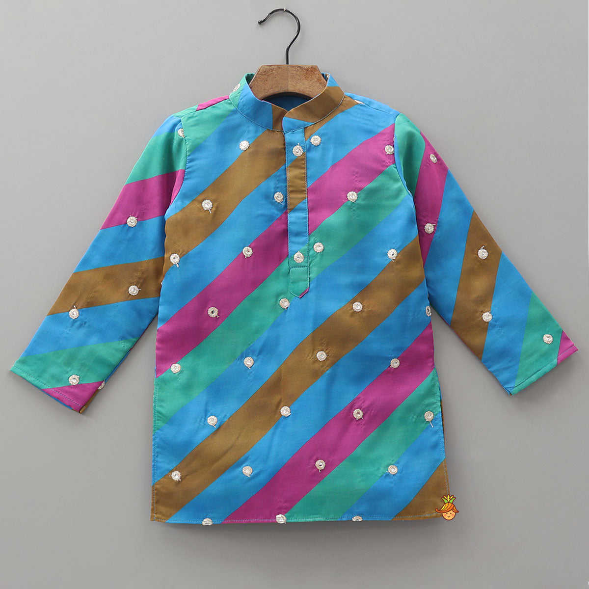 Faux Mirror Work Colourful Kurta And Pyjama