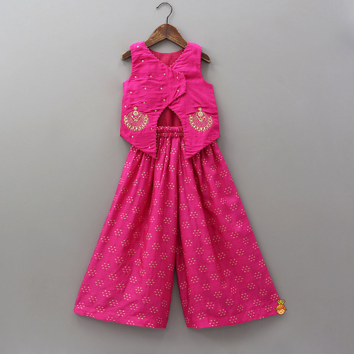 Elegant Embroidered Jacket Style Top And Palazzo