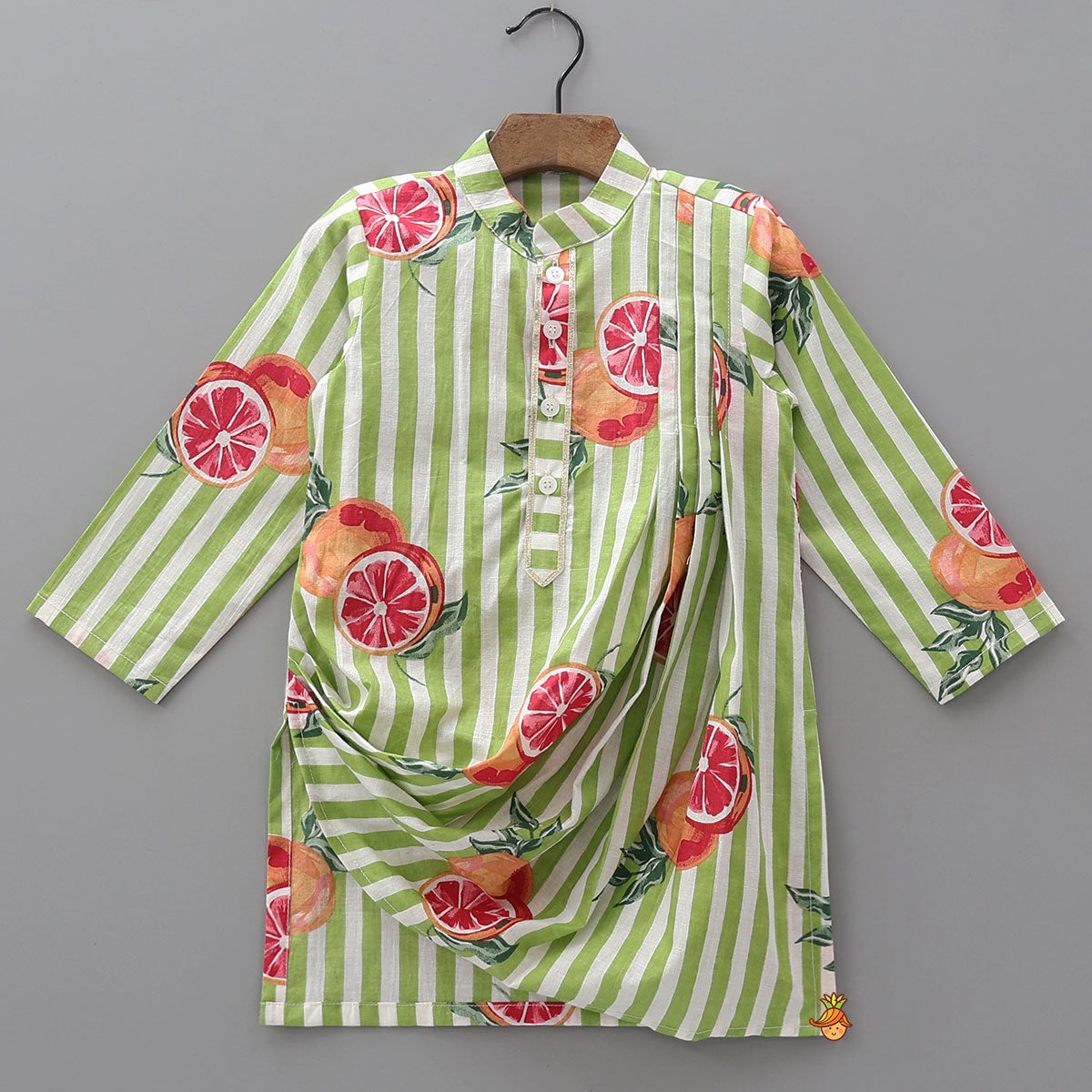 Striped Printed Cowl Style Kurta And Pyjama