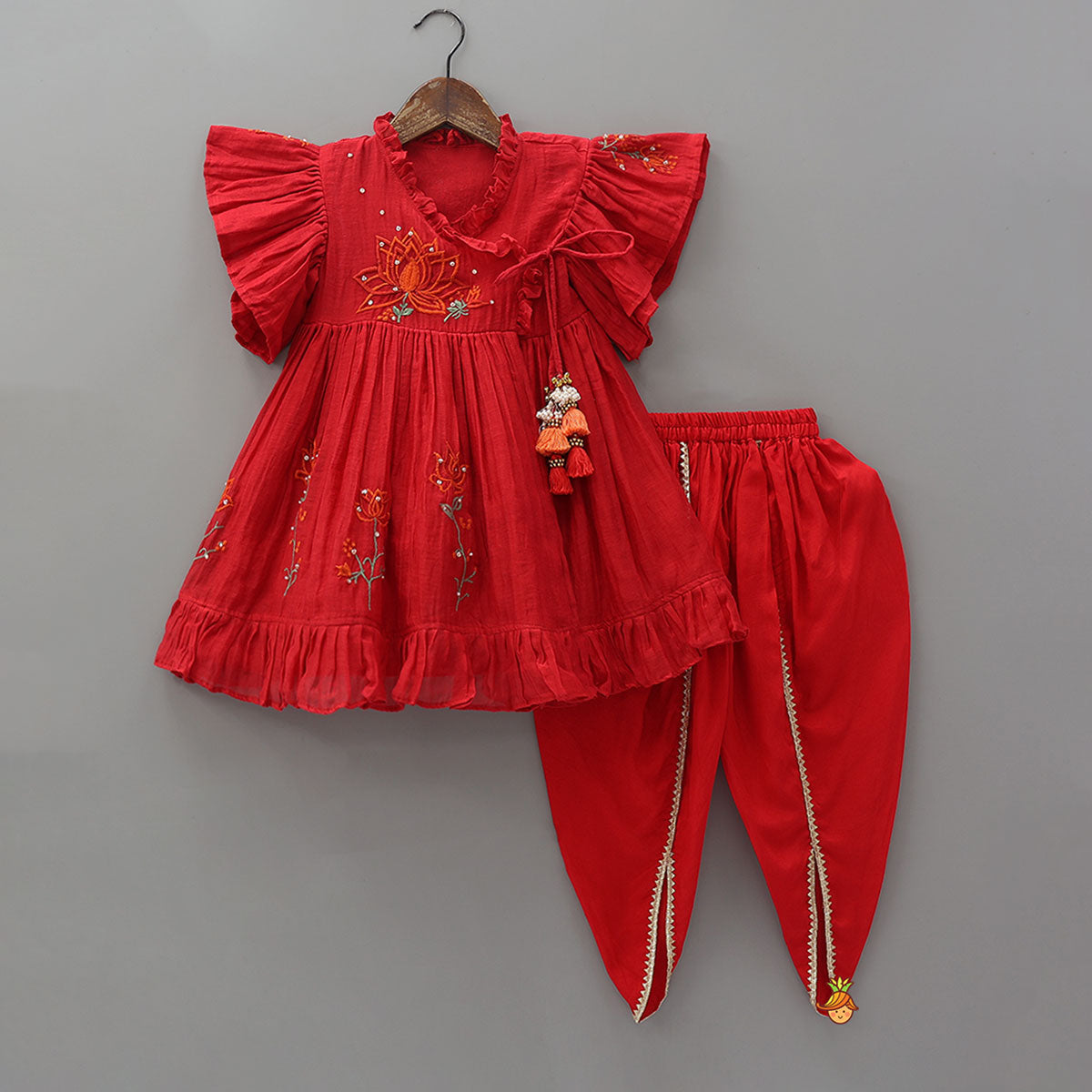 Floral Embroidered Yoke Kurti And Matching Dhoti Pant