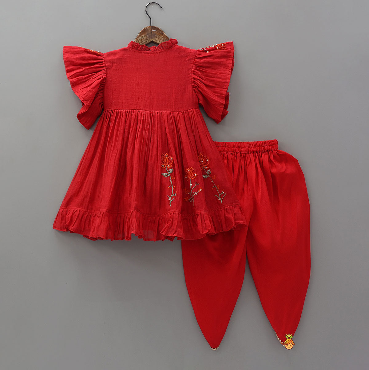 Floral Embroidered Yoke Kurti And Matching Dhoti Pant
