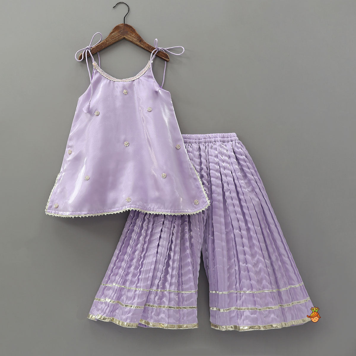 Sheen Elegant Kurti And Crushed Fabric Palazzo With Hair Tie