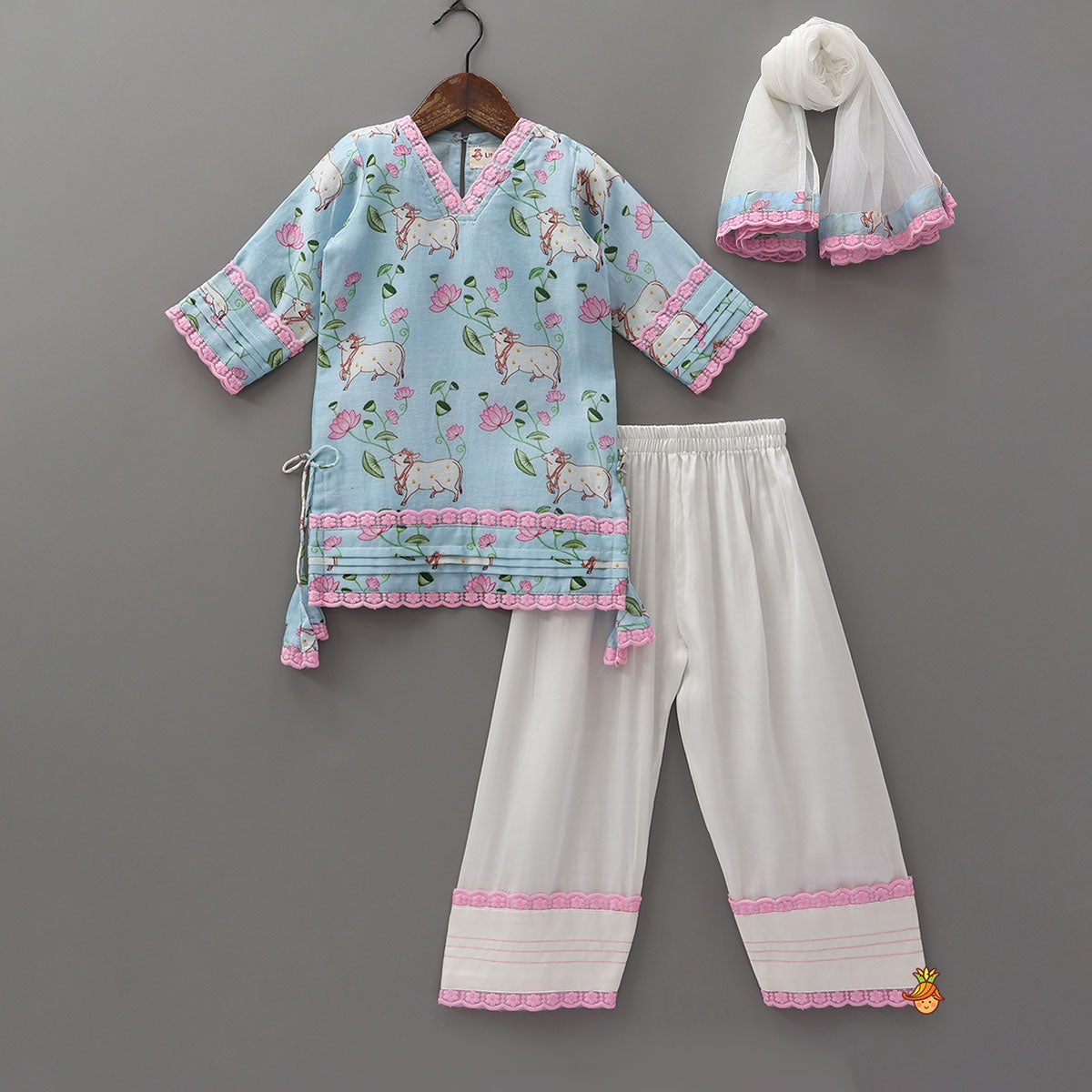 V Neck Kurti And Farshi Salwar With Dupatta