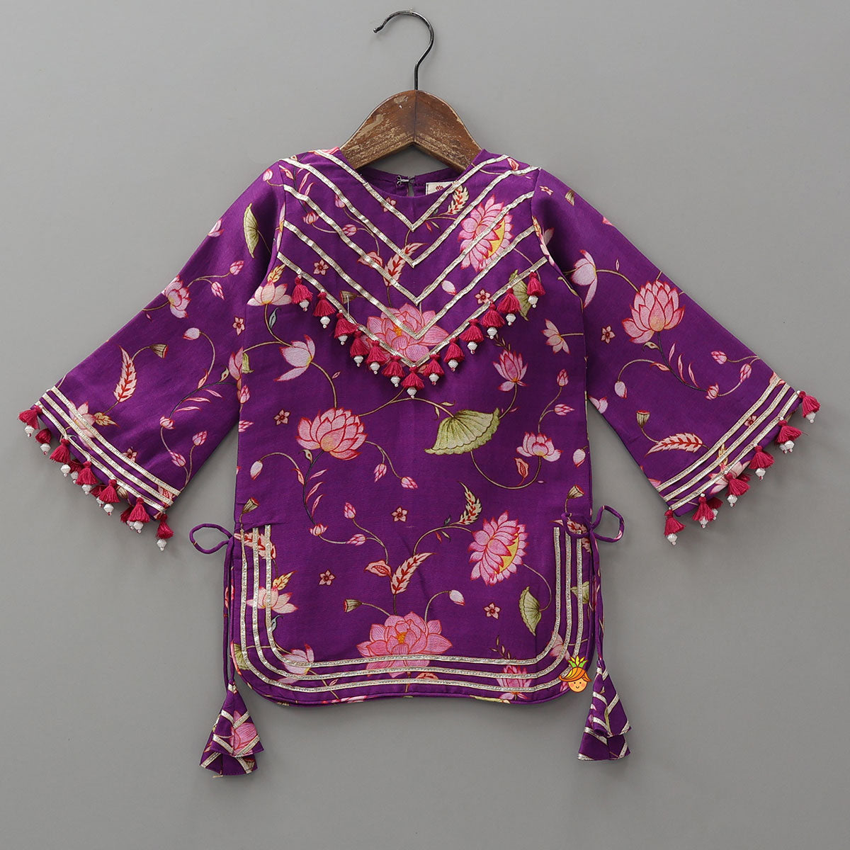 Fringe Detail Kurti With Farshi Salwar And Dupatta