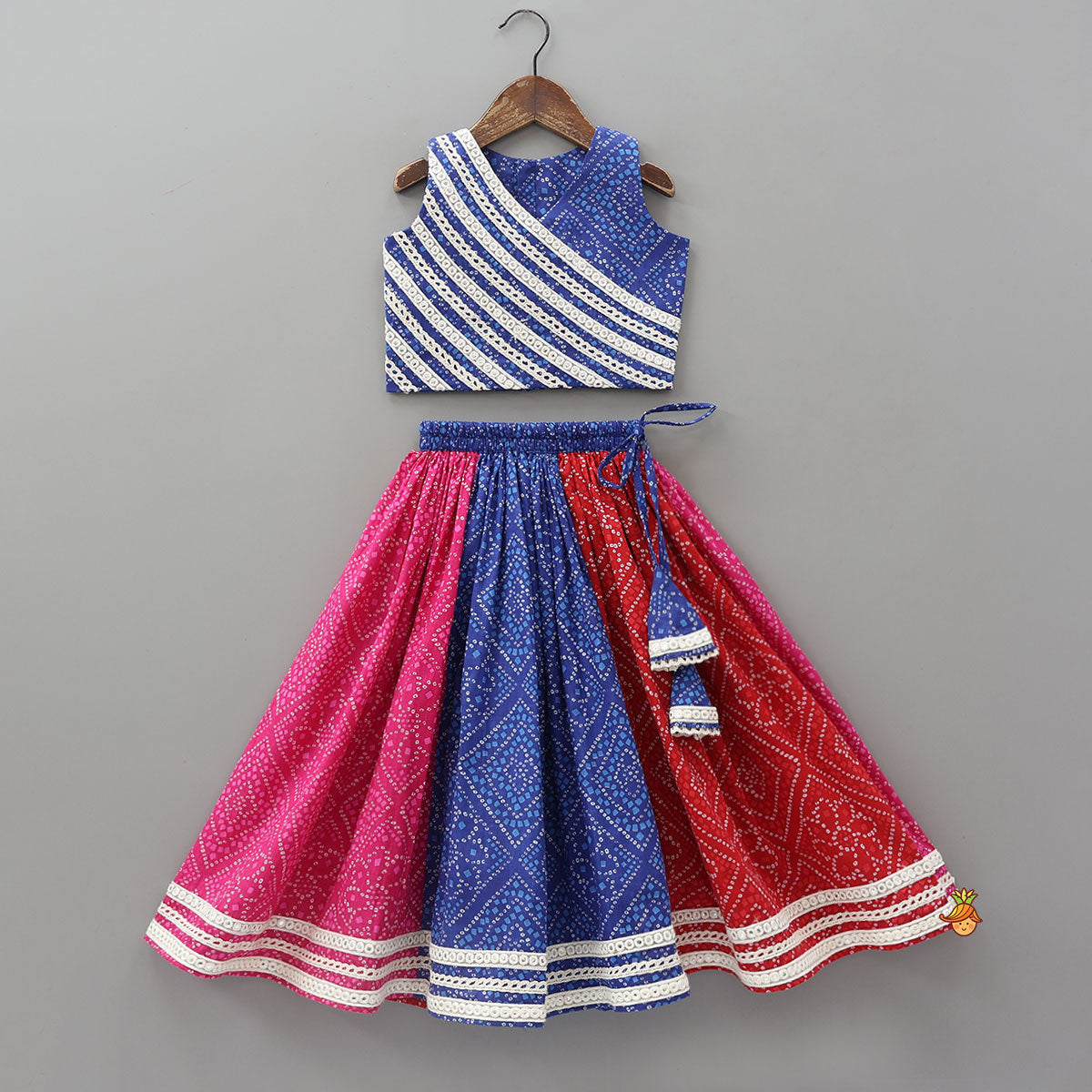 Bandhani Printed Crop Top And Lehenga
