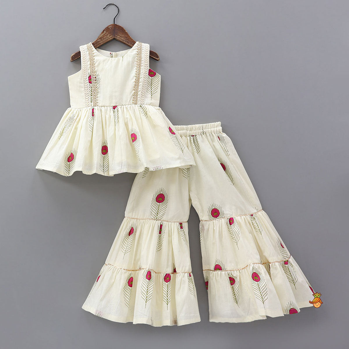 Mor Pankh Printed Top And Tiered Sharara