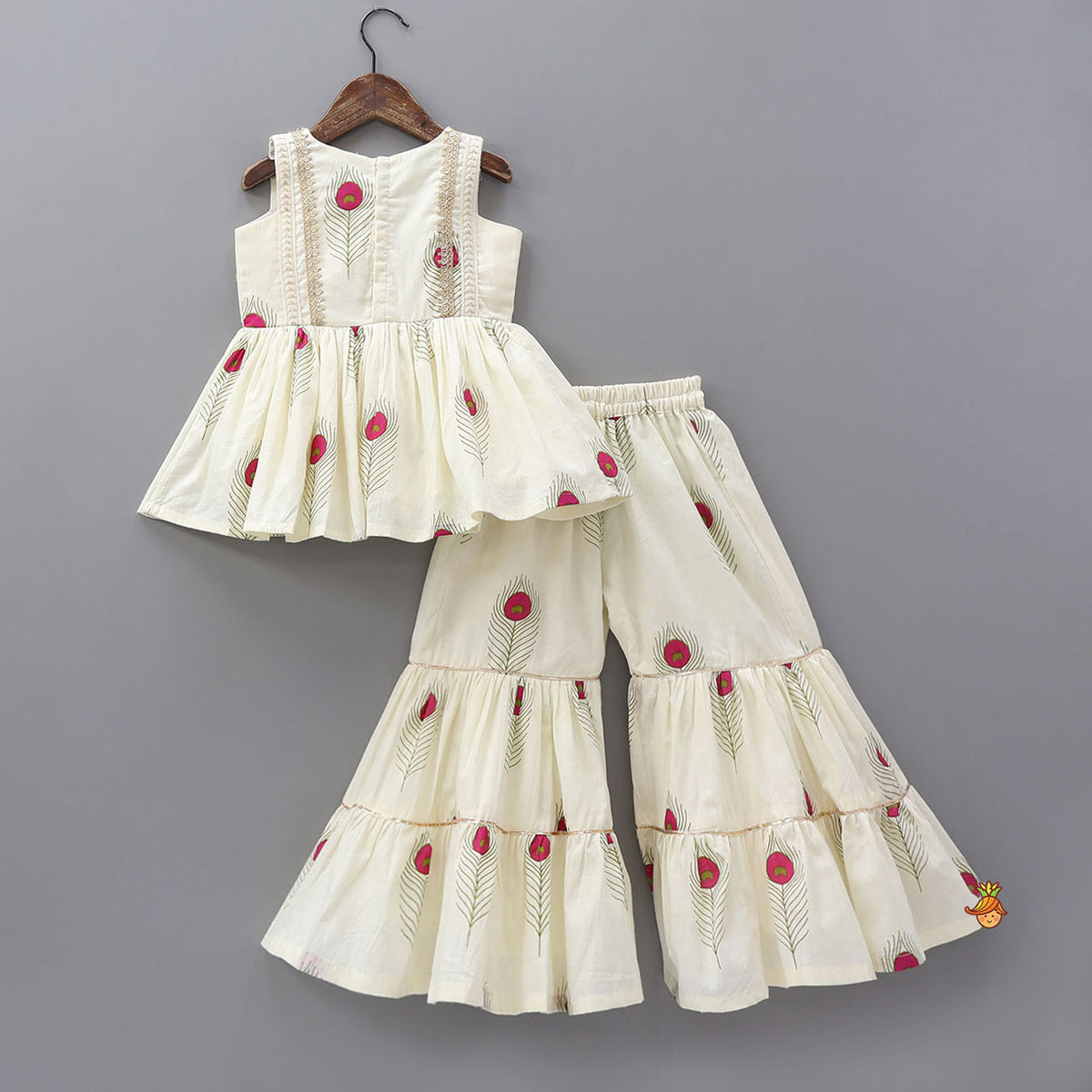 Mor Pankh Printed Top And Tiered Sharara