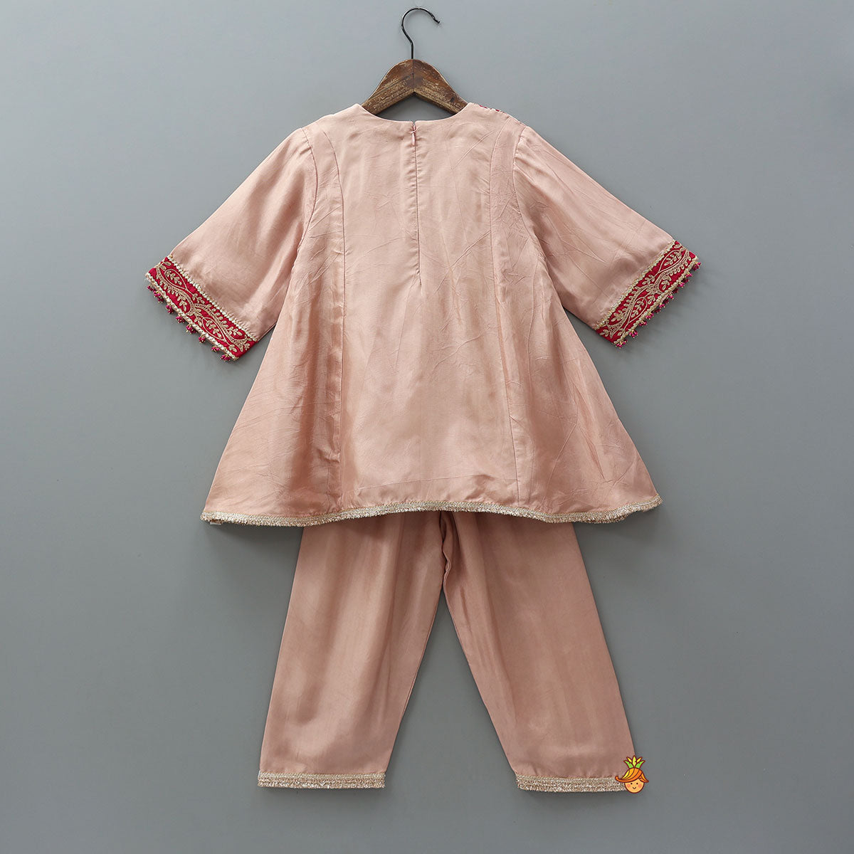Contrasting Yoke Embroidered Silk Kurti And Pant With Dupatta