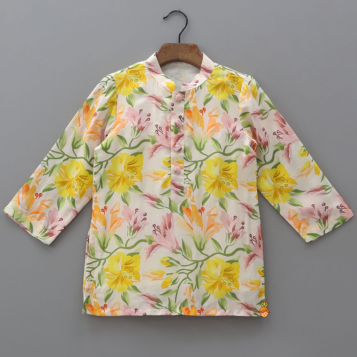 Floral Blossom Kurta With Jacket And Pyjama