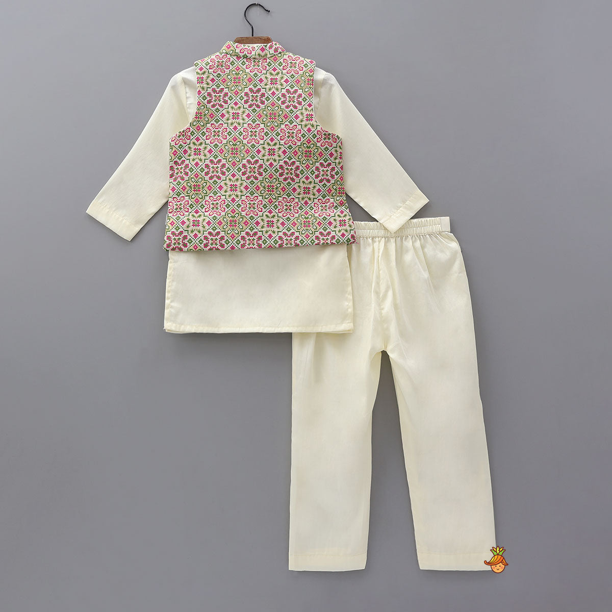 Kurta With Geometric Floral Brocade Jacket And Pyjama