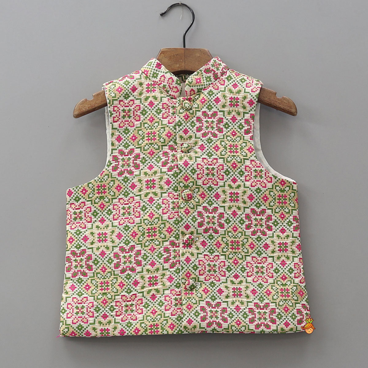 Kurta With Geometric Floral Brocade Jacket And Pyjama