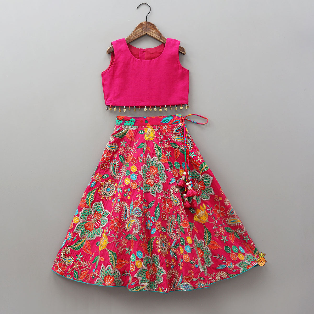 Top With Heavy Embroidered Jacket And Lehenga With Contrasting Dupatta