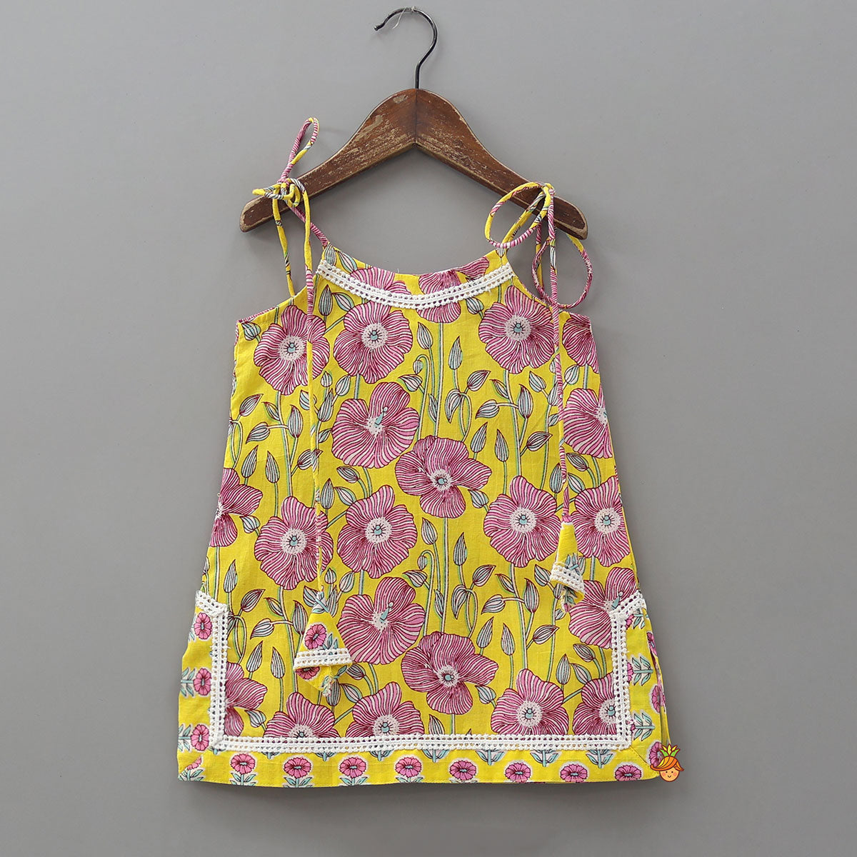 Strappy Floral Cotton Kurti With Sharara And Matching Dupatta