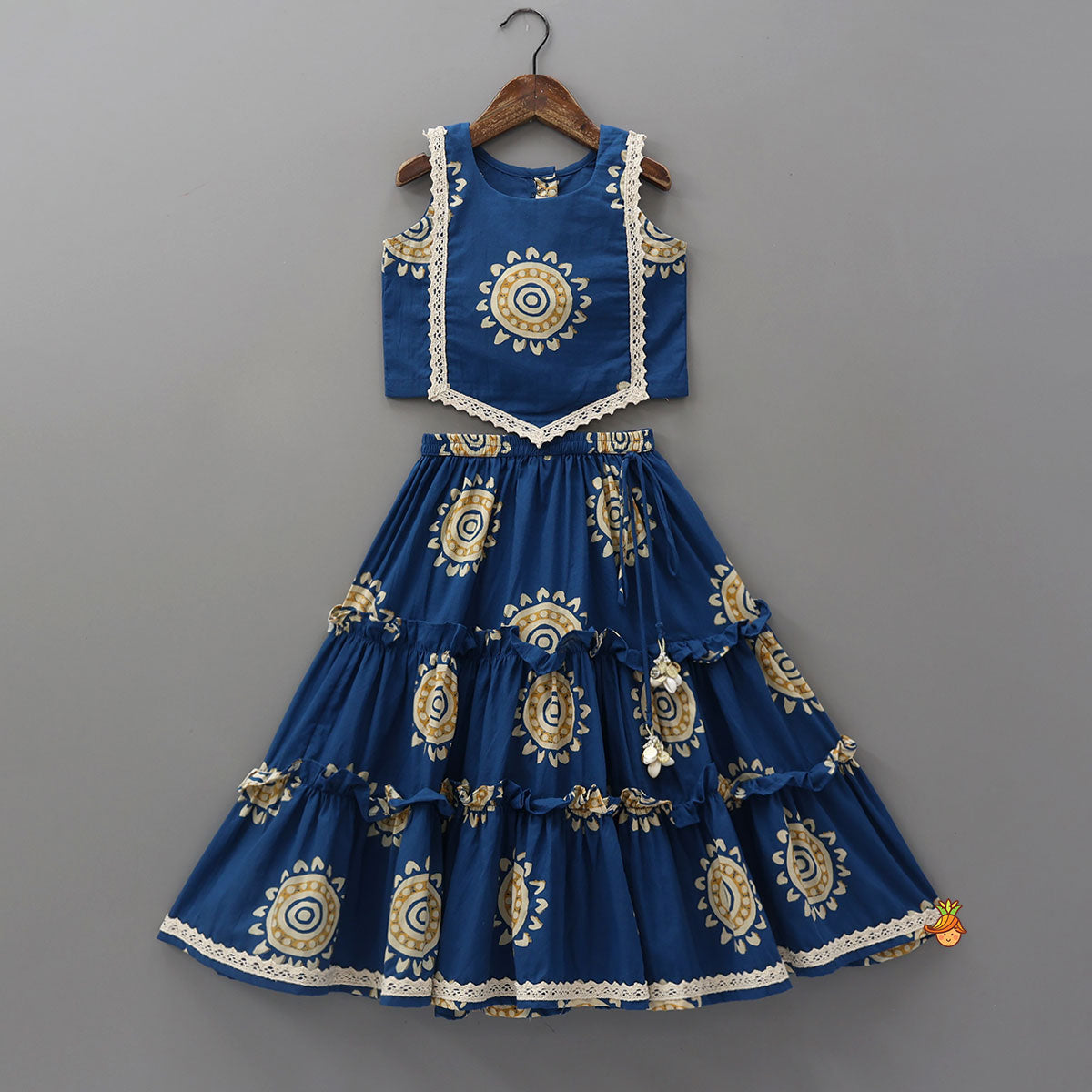 Stylish Hem Crop Top With Tiered Lehenga