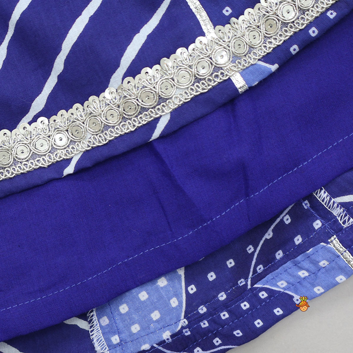 Ruffle Neck Crop Top And Leheriya Print Lehenga
