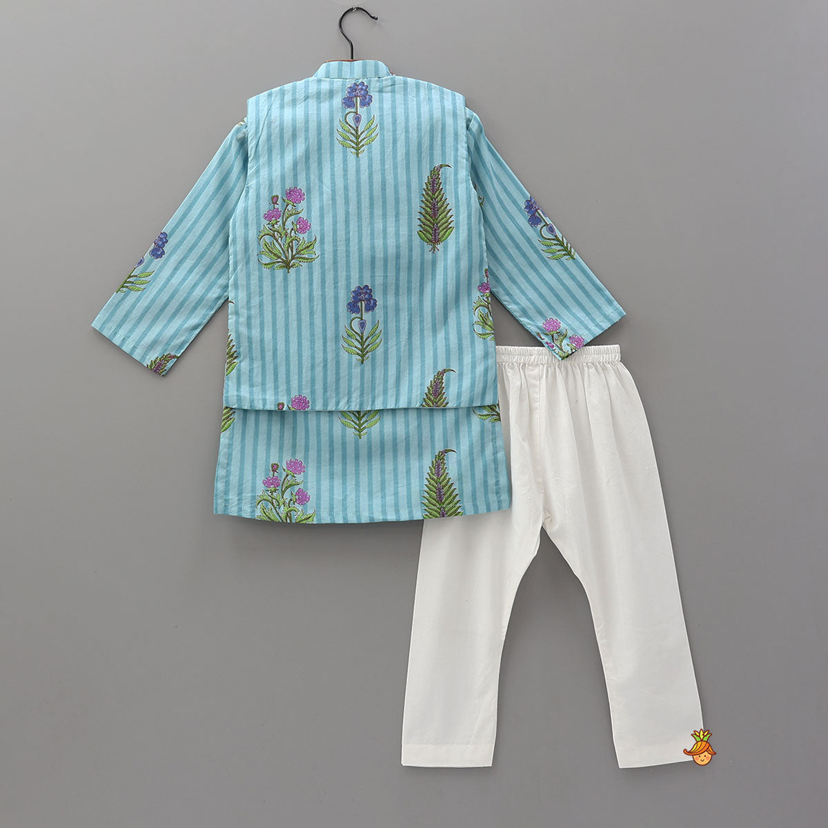 Soft Cotton Printed Ethnic Kurta With Jacket And Pyjama
