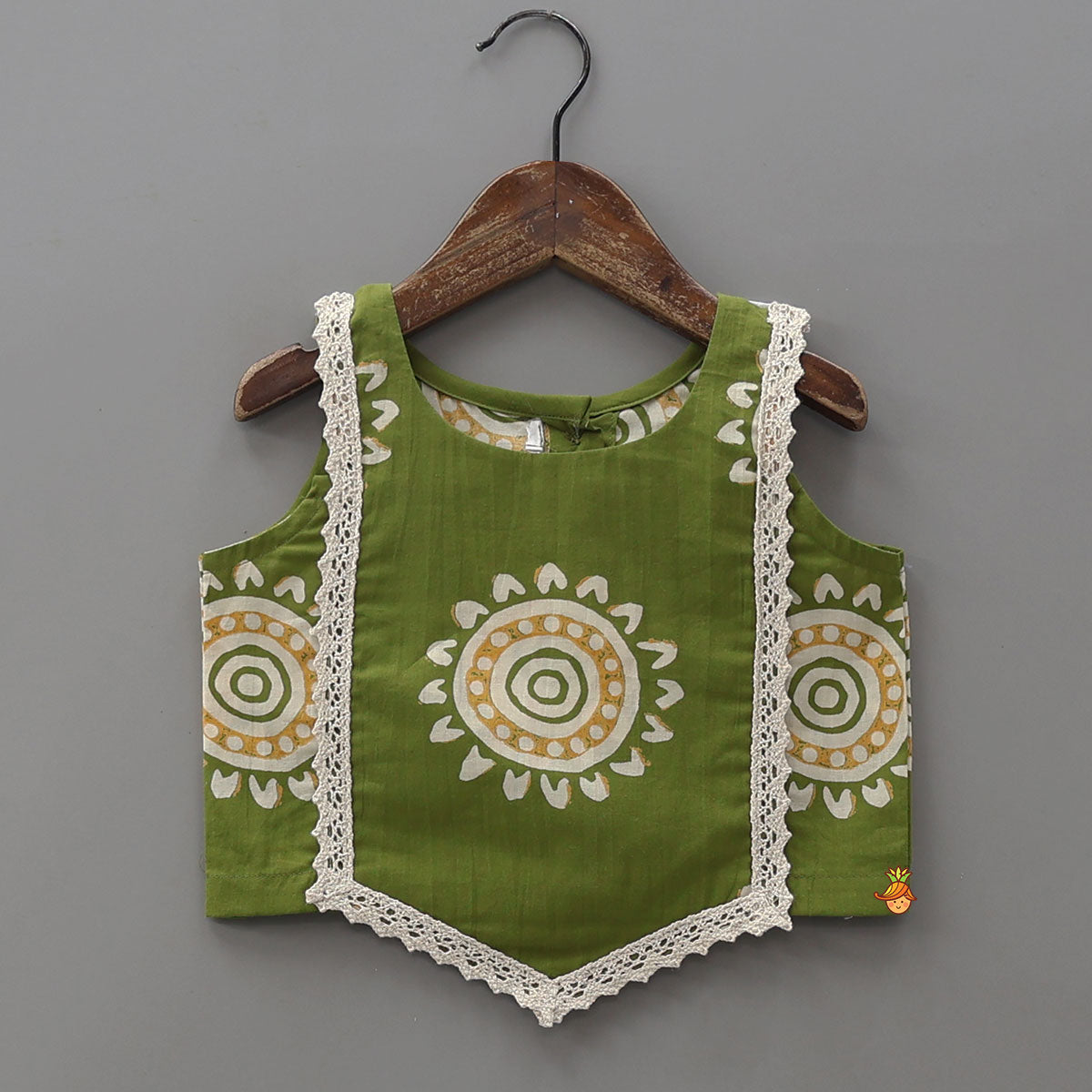 Stylish Hem Printed Crop Top With Tiered Lehenga