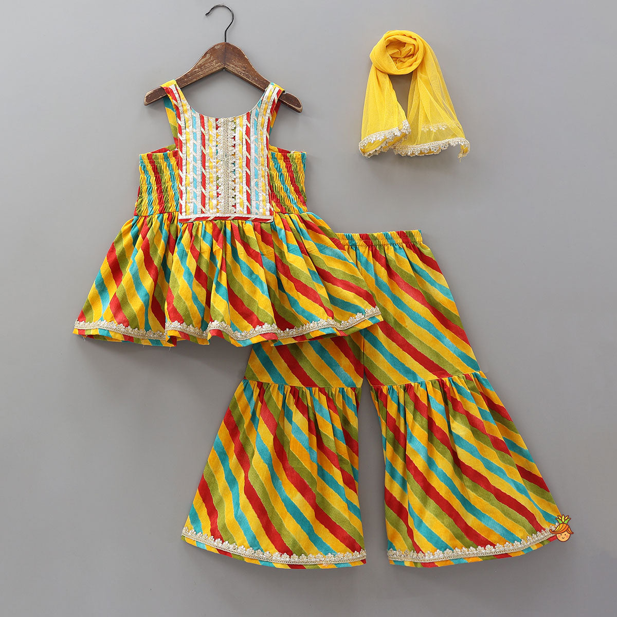 Strappy Peplum Style Kurti With Sharara And Dupatta