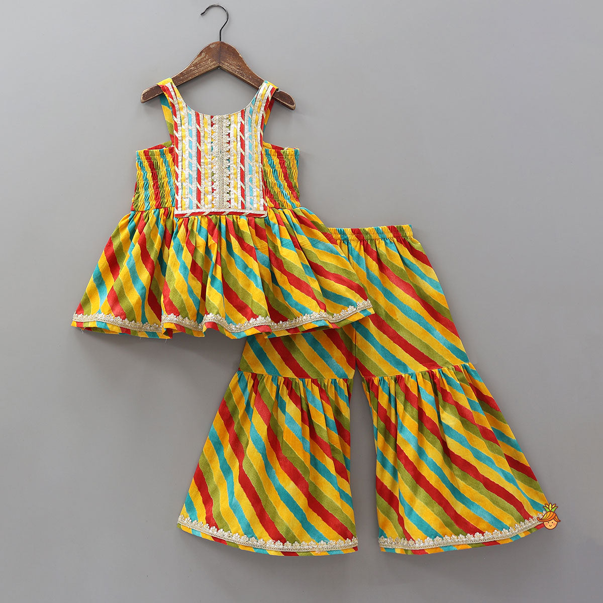 Strappy Peplum Style Kurti With Sharara And Dupatta