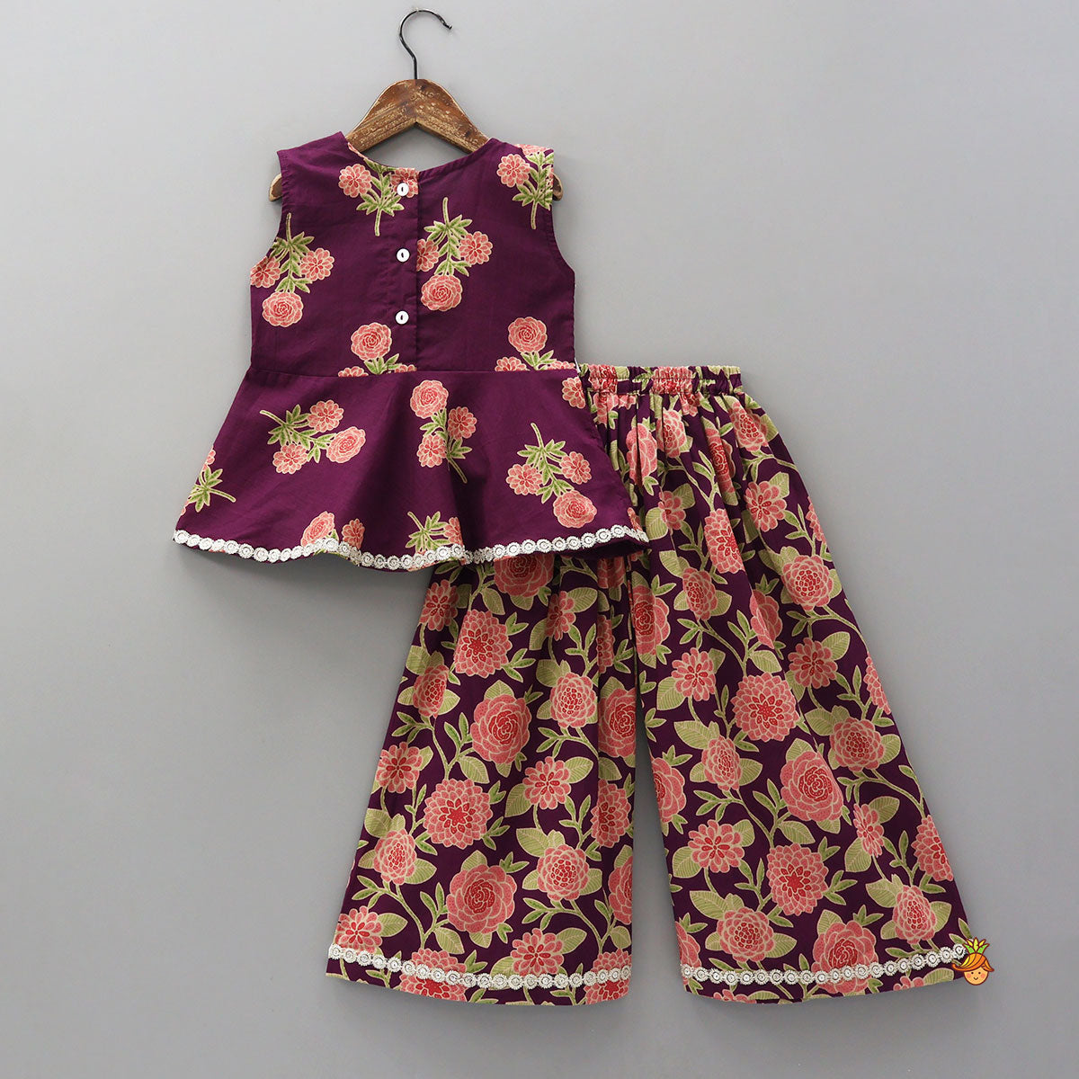 Potli Button Ruffle Top And Floral Print Palazzo