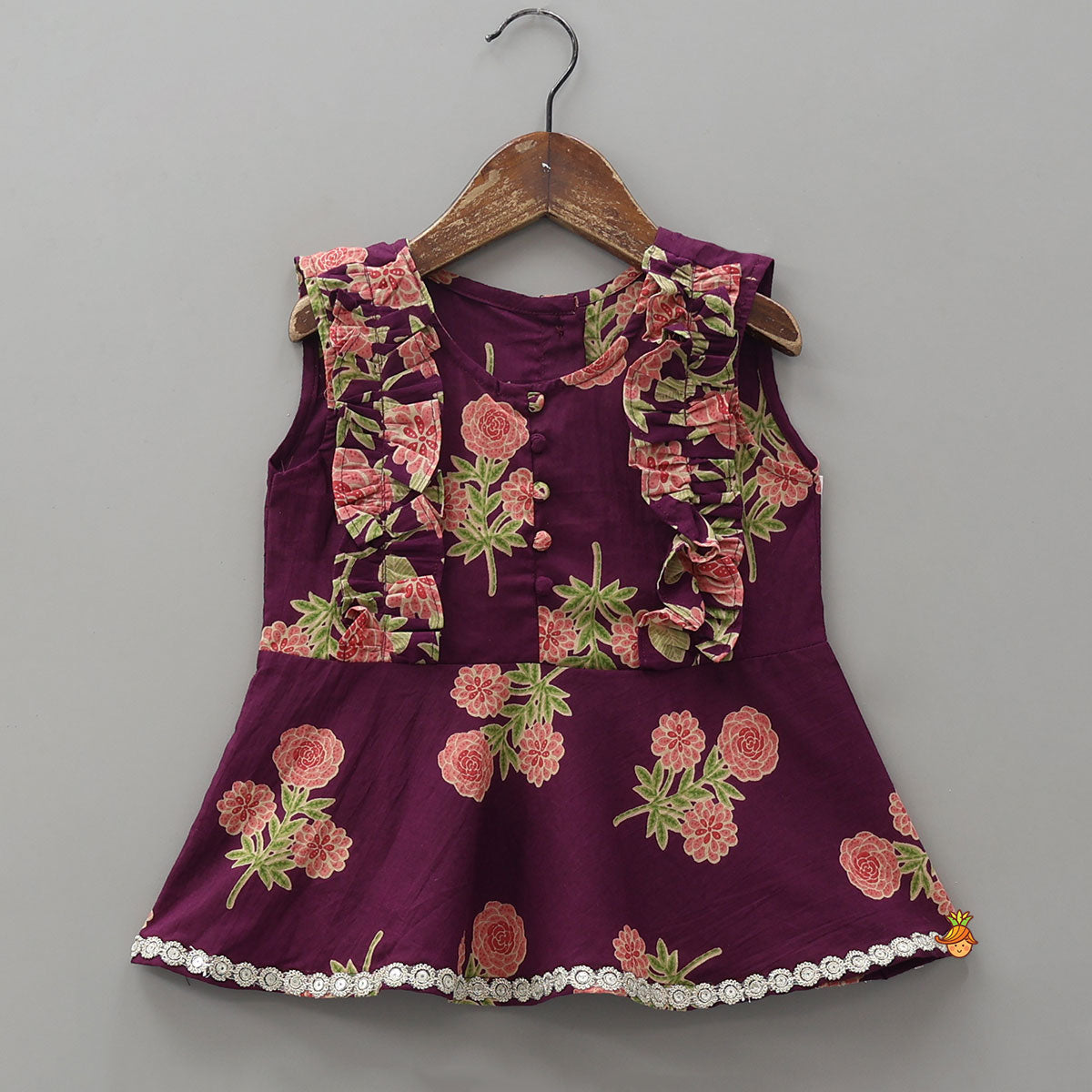 Potli Button Ruffle Top And Floral Print Palazzo