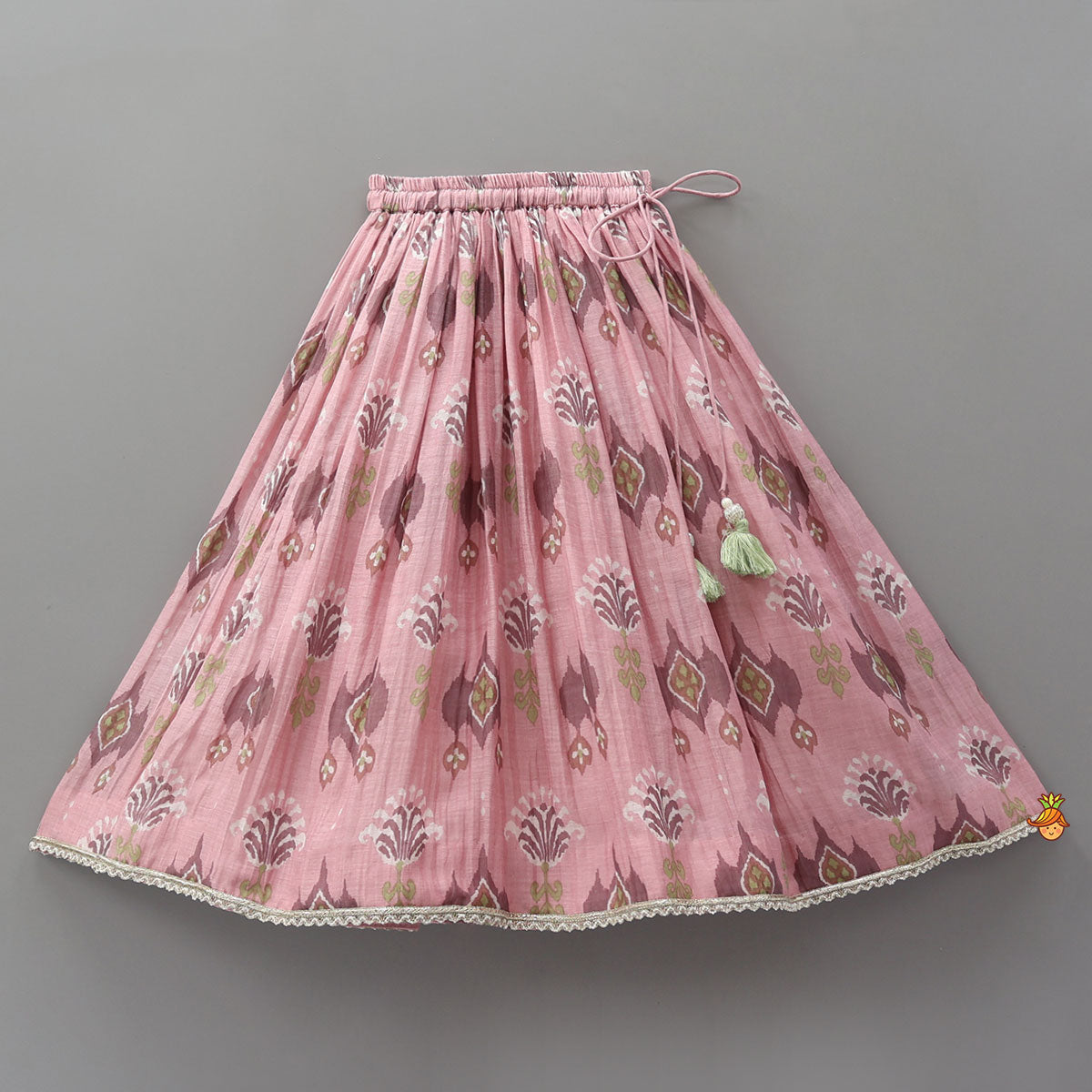 Printed Mul Chanderi Ruffle Crop Top And Lehenga