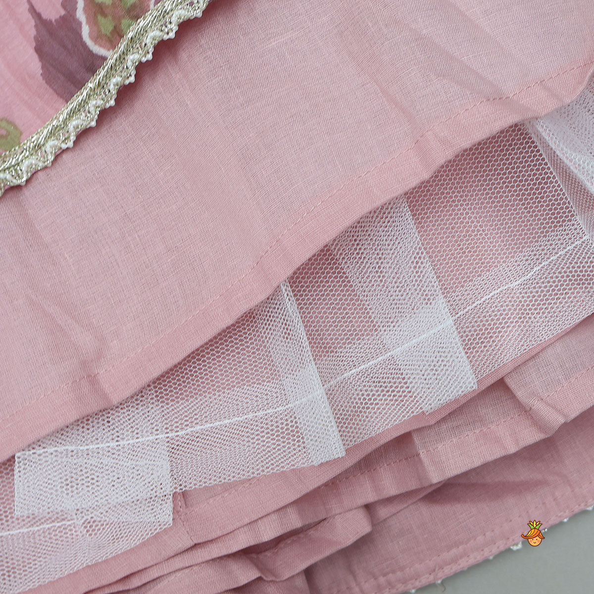 Printed Mul Chanderi Ruffle Crop Top And Lehenga