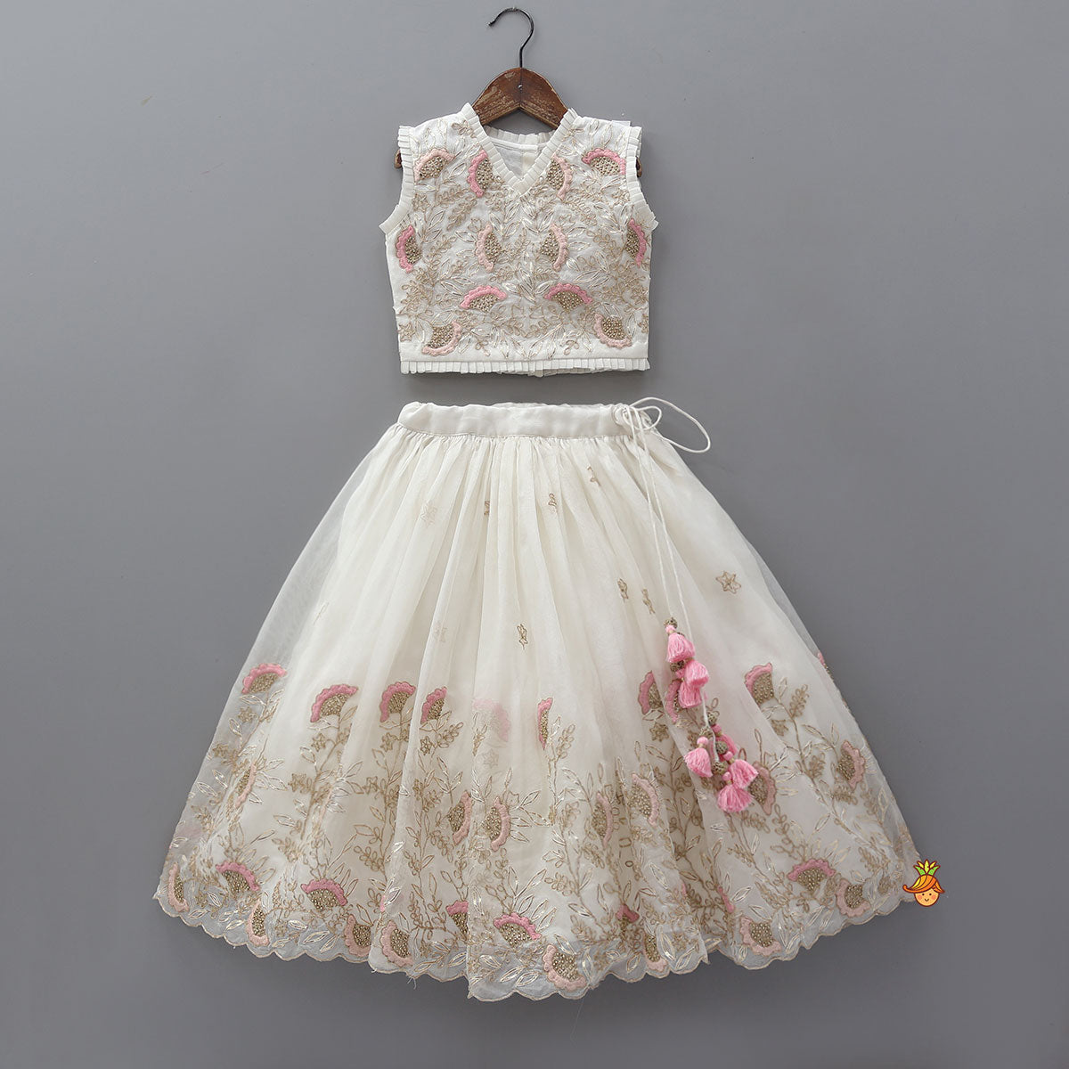 Pleated Detail Crop Top And Lehenga