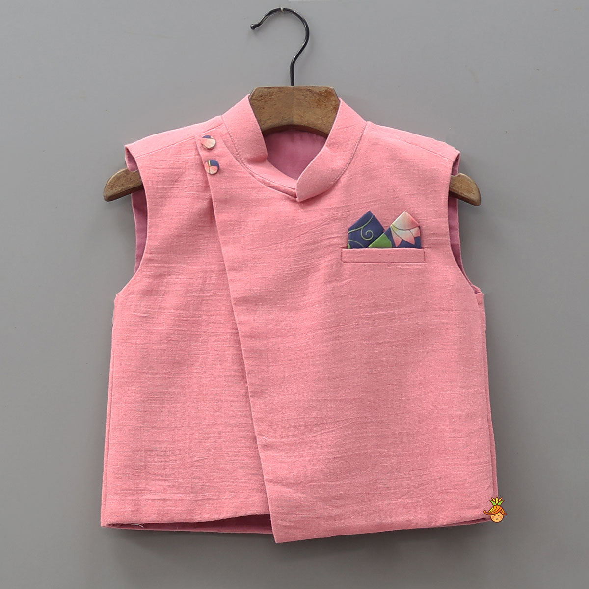 Sleeveless Overlap Jacket With Lotus Print Dhoti