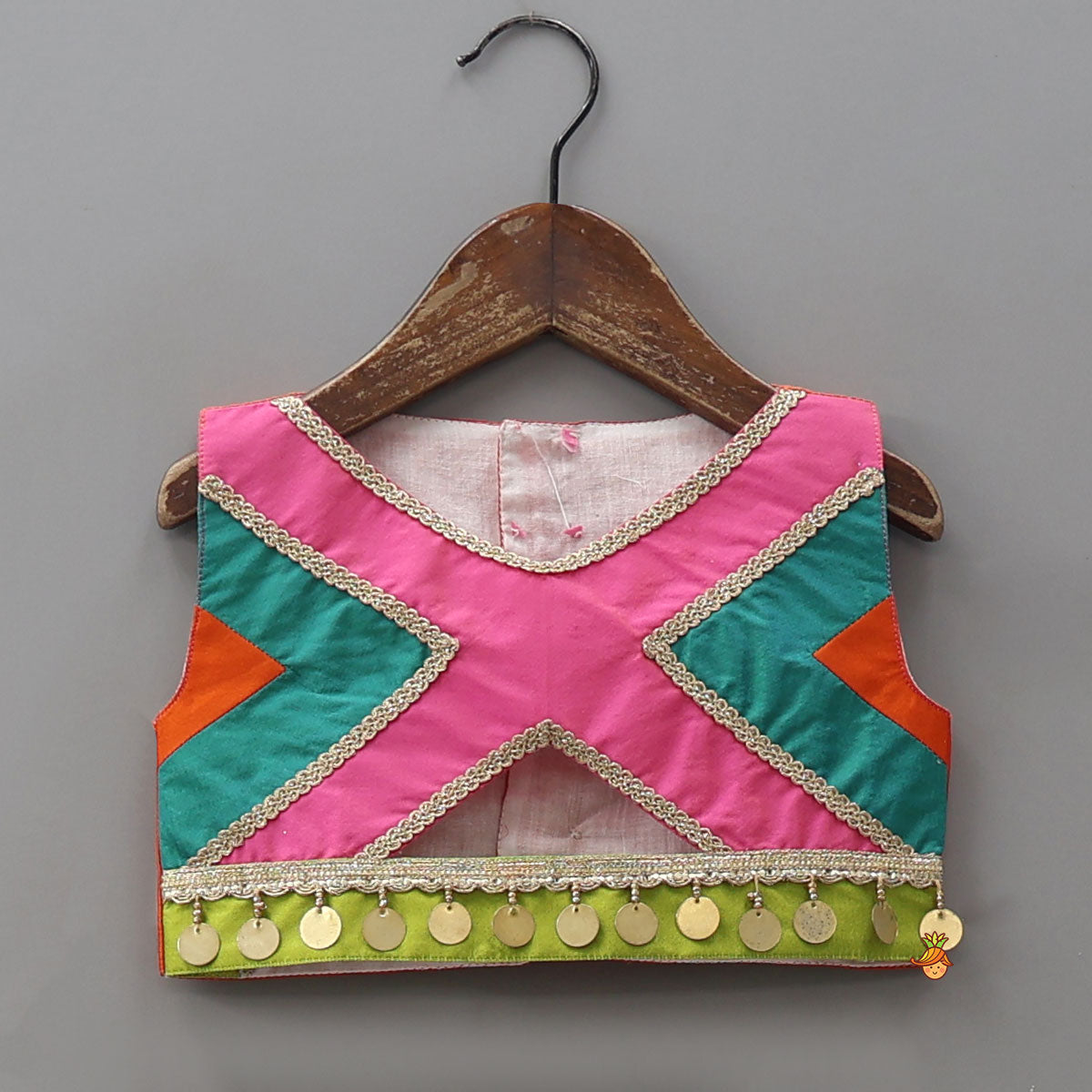 Lace Detailed Crop Top With Panelled Lehenga And Dupatta